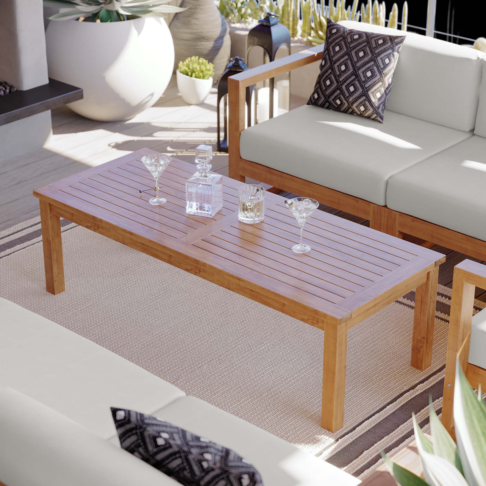 Upland Outdoor Patio Teak Wood Coffee Table, Natural