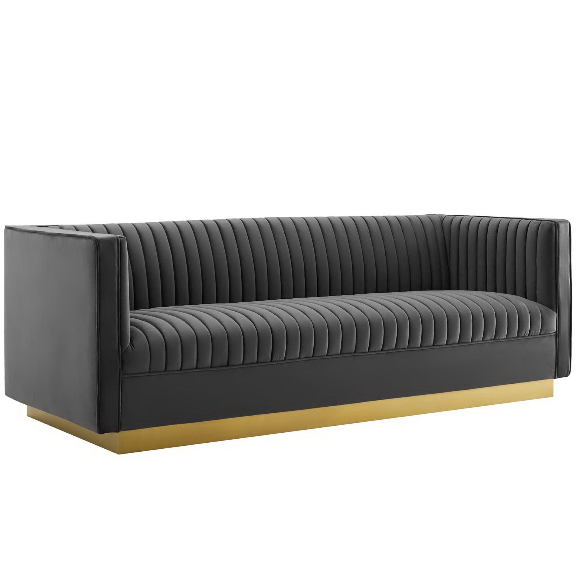 Sanguine 3 Piece Vertical Channel Tufted Upholstered Performance Velvet Set, Gray