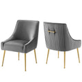 Discern Pleated Back Upholstered Performance Velvet Dining Chair Set of 2, Gray