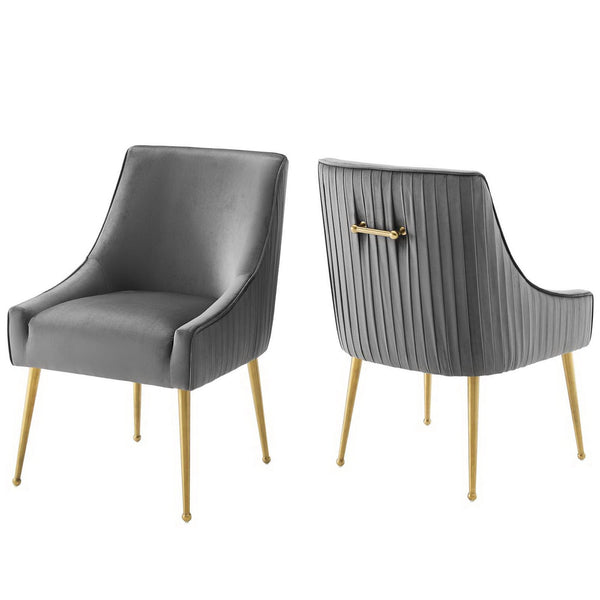 Discern Pleated Back Upholstered Performance Velvet Dining Chair Set of 2, Gray