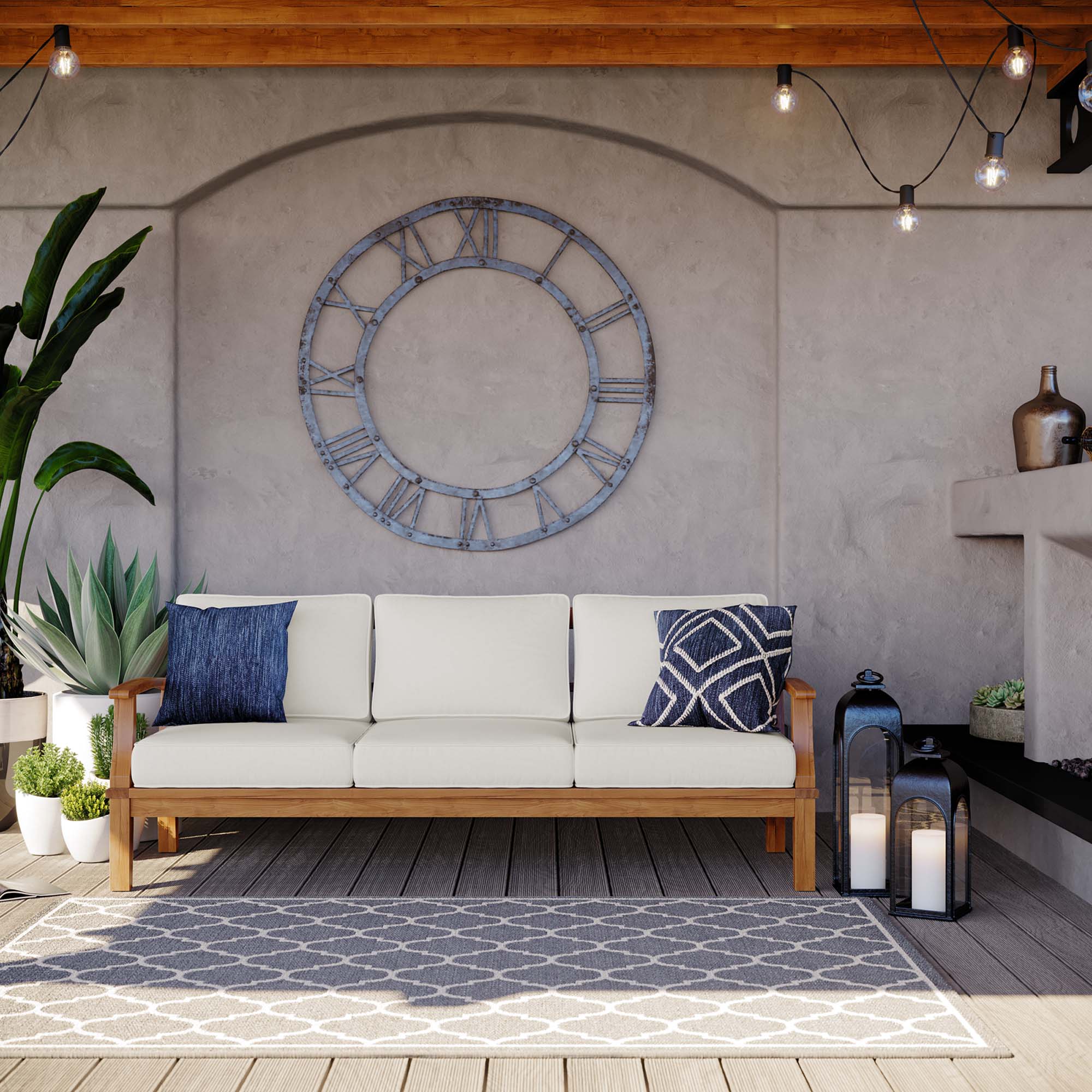 Marina Outdoor Patio Teak Sofa, Natural White