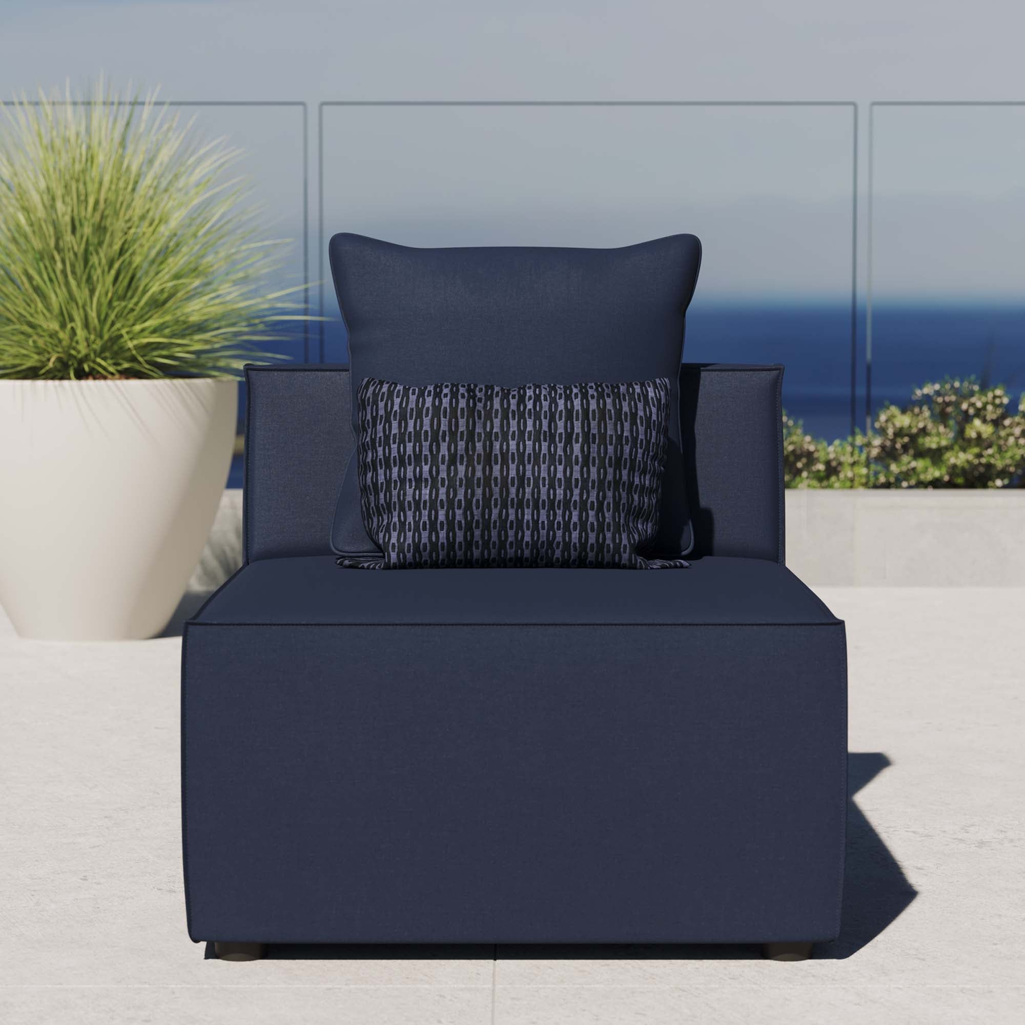 Saybrook Outdoor Patio Upholstered Sectional Sofa Armless Chair, Navy Blue