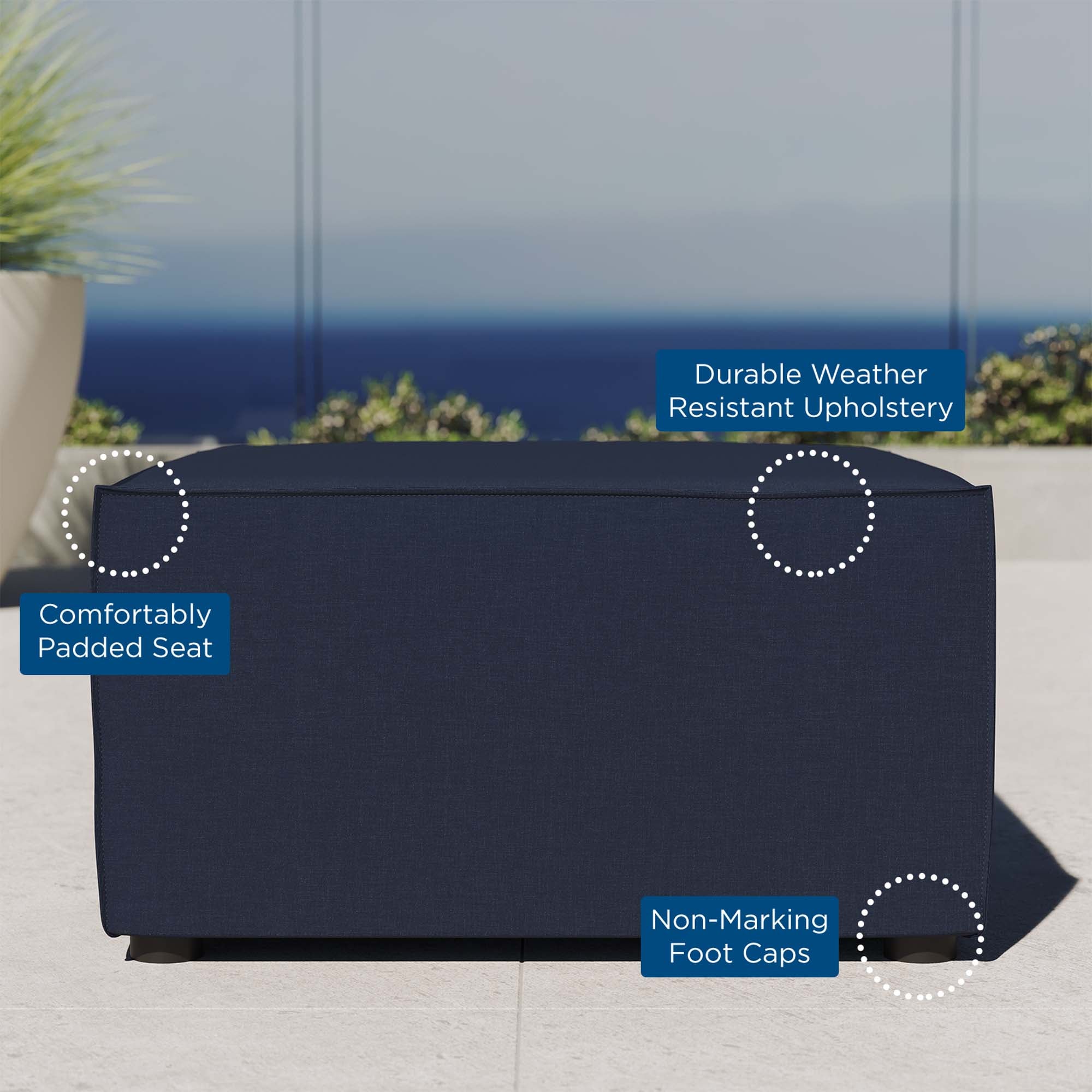 Saybrook Outdoor Patio Upholstered Sectional Sofa Ottoman, Navy