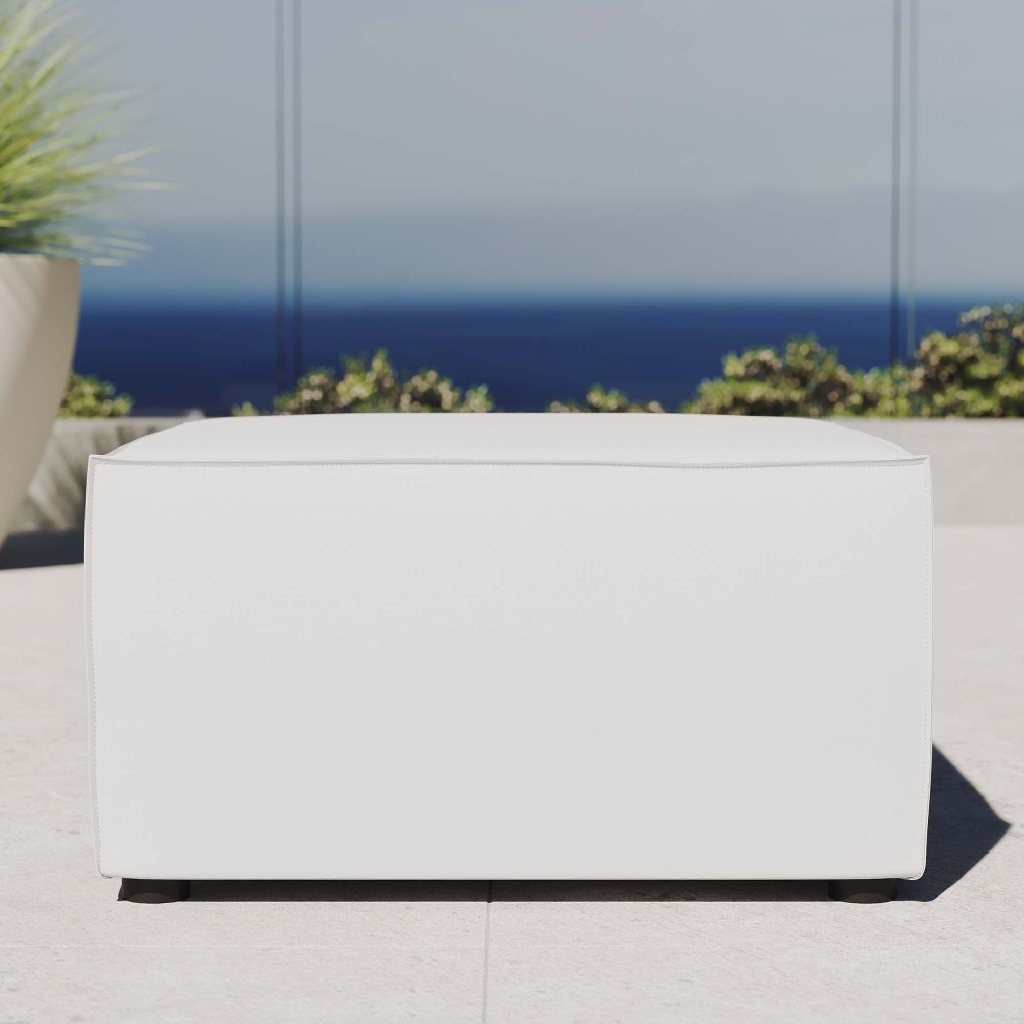 Saybrook Outdoor Patio Upholstered Sectional Sofa Ottoman, White