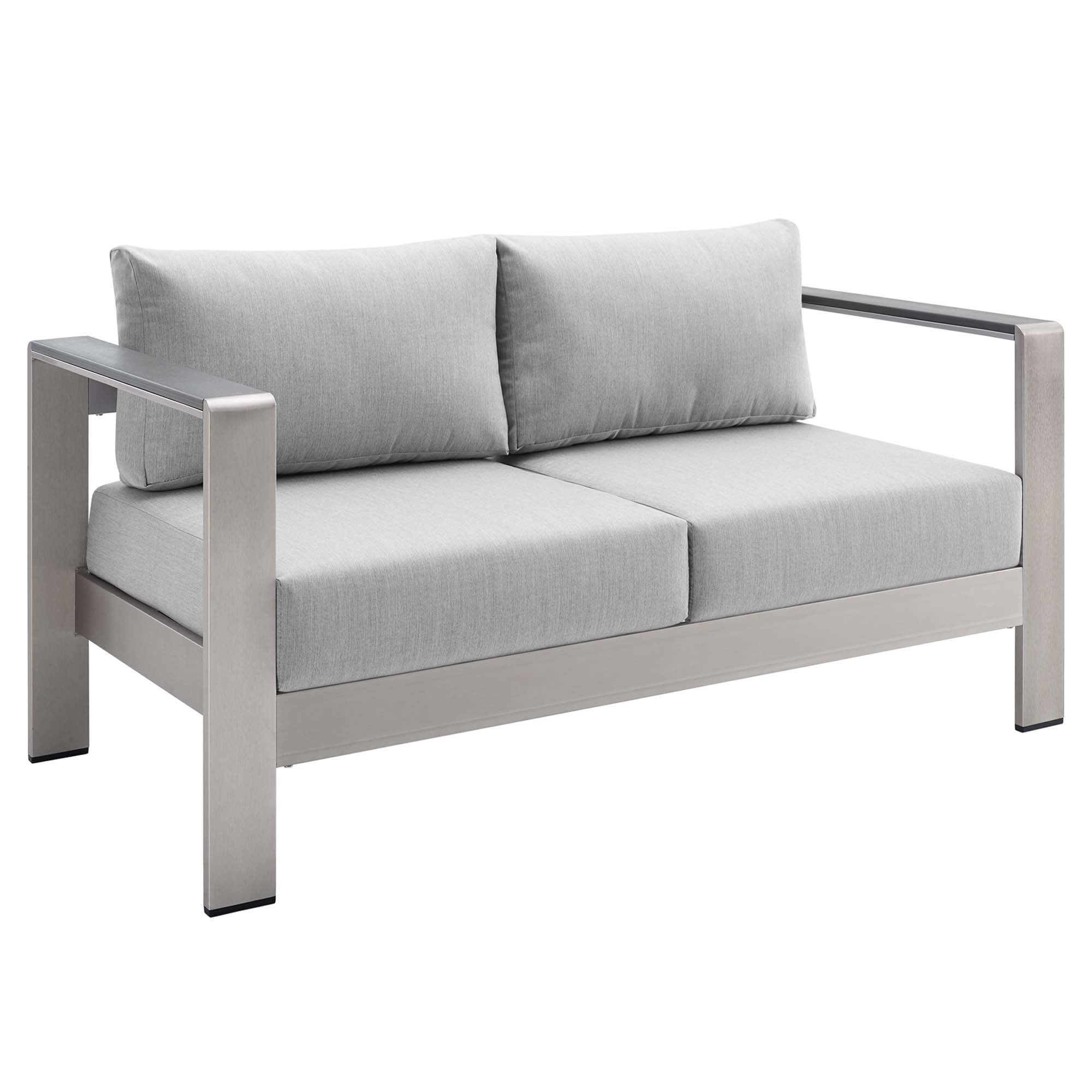 Shore Sunbrella® Fabric Aluminum Outdoor Patio Loveseat, Silver Gray