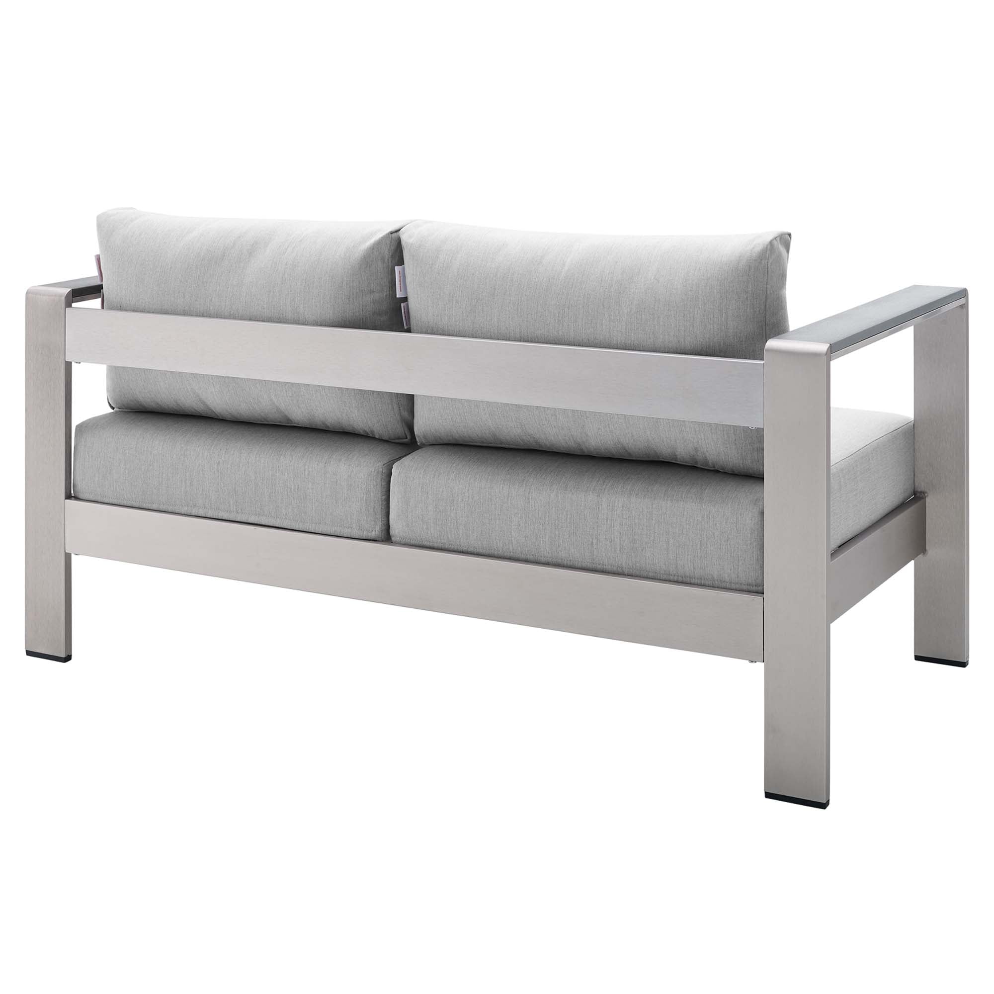 Shore Sunbrella® Fabric Aluminum Outdoor Patio Loveseat, Silver Gray