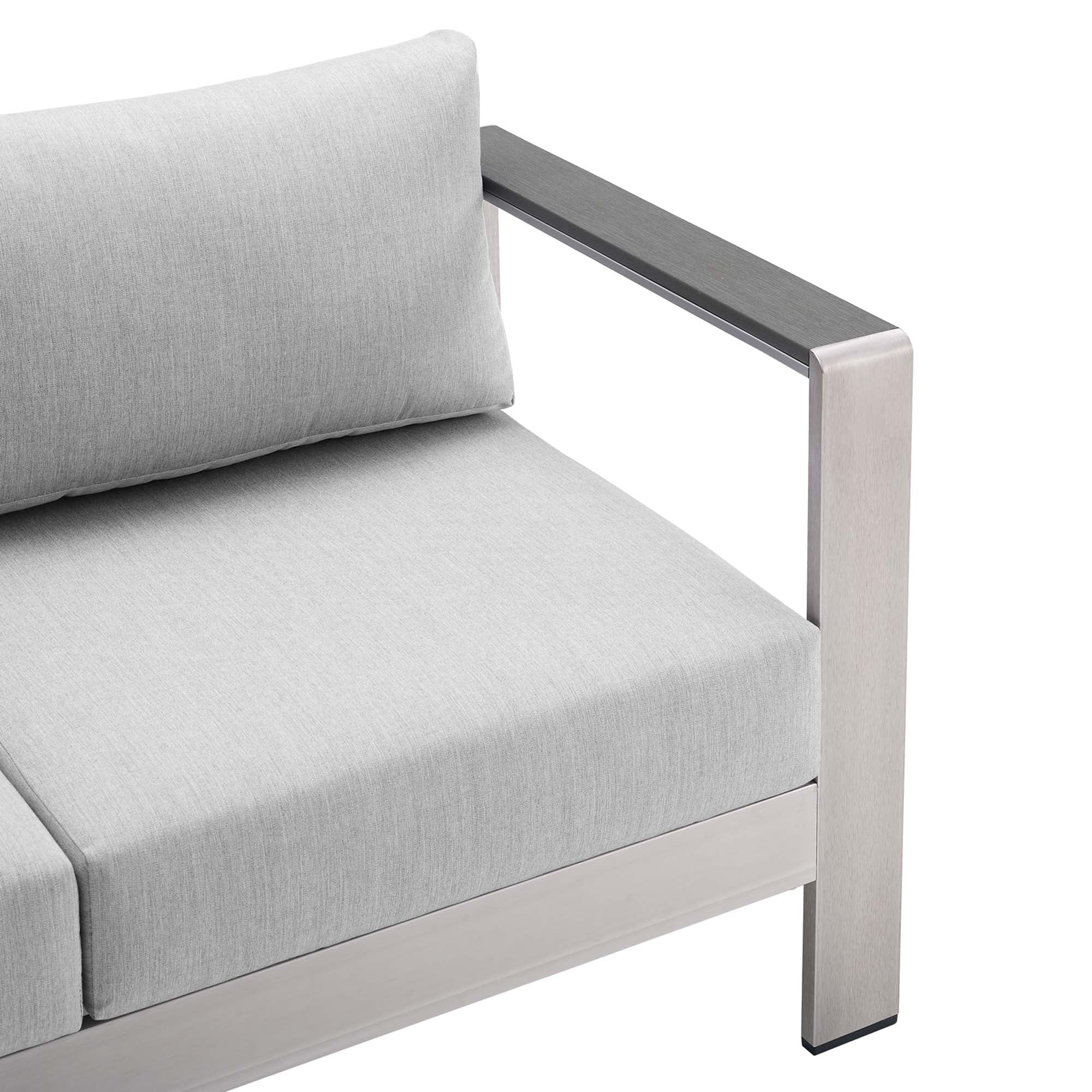 Shore Sunbrella® Fabric Aluminum Outdoor Patio Loveseat, Silver Gray