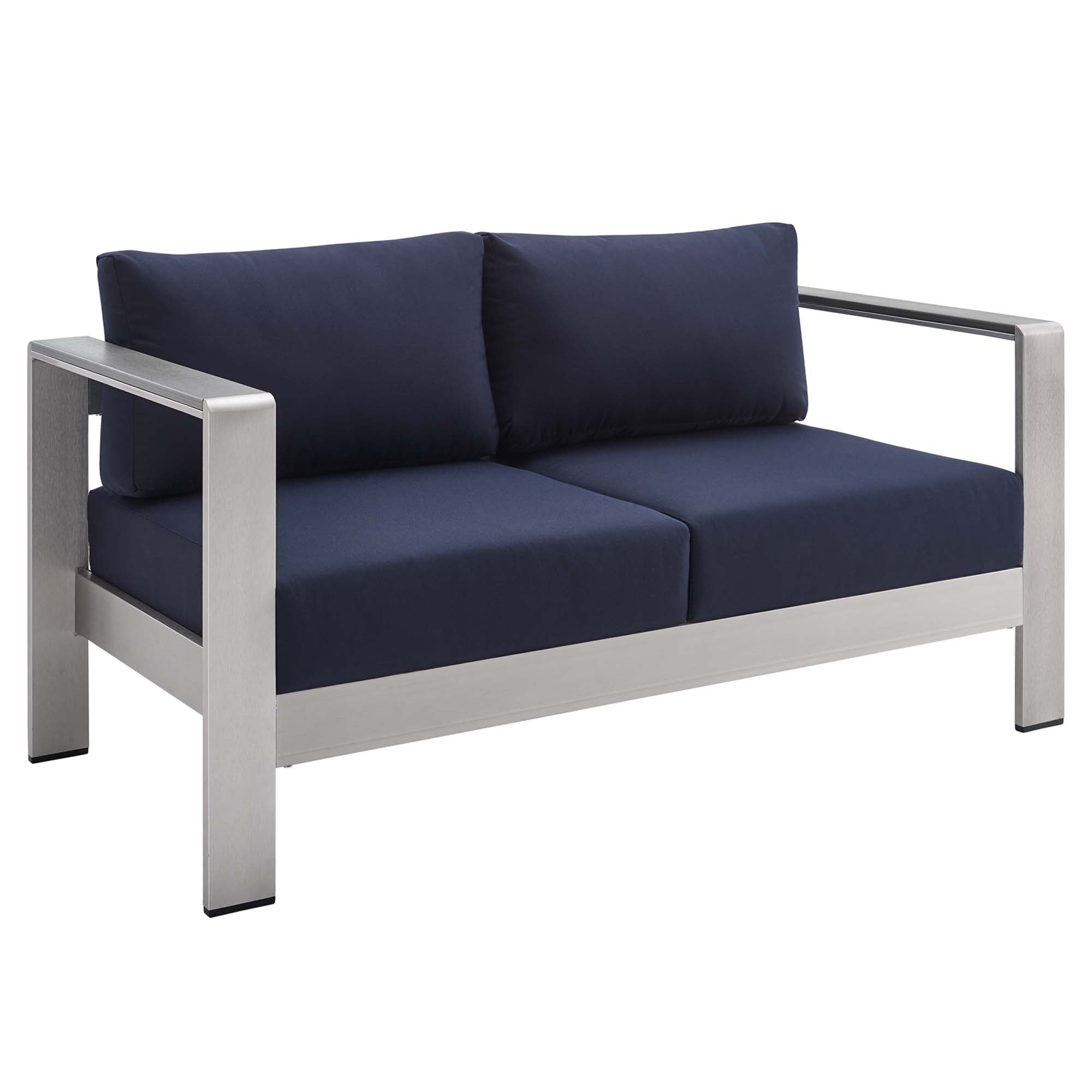 Shore Sunbrella® Fabric Aluminum Outdoor Patio Loveseat, Silver Navy