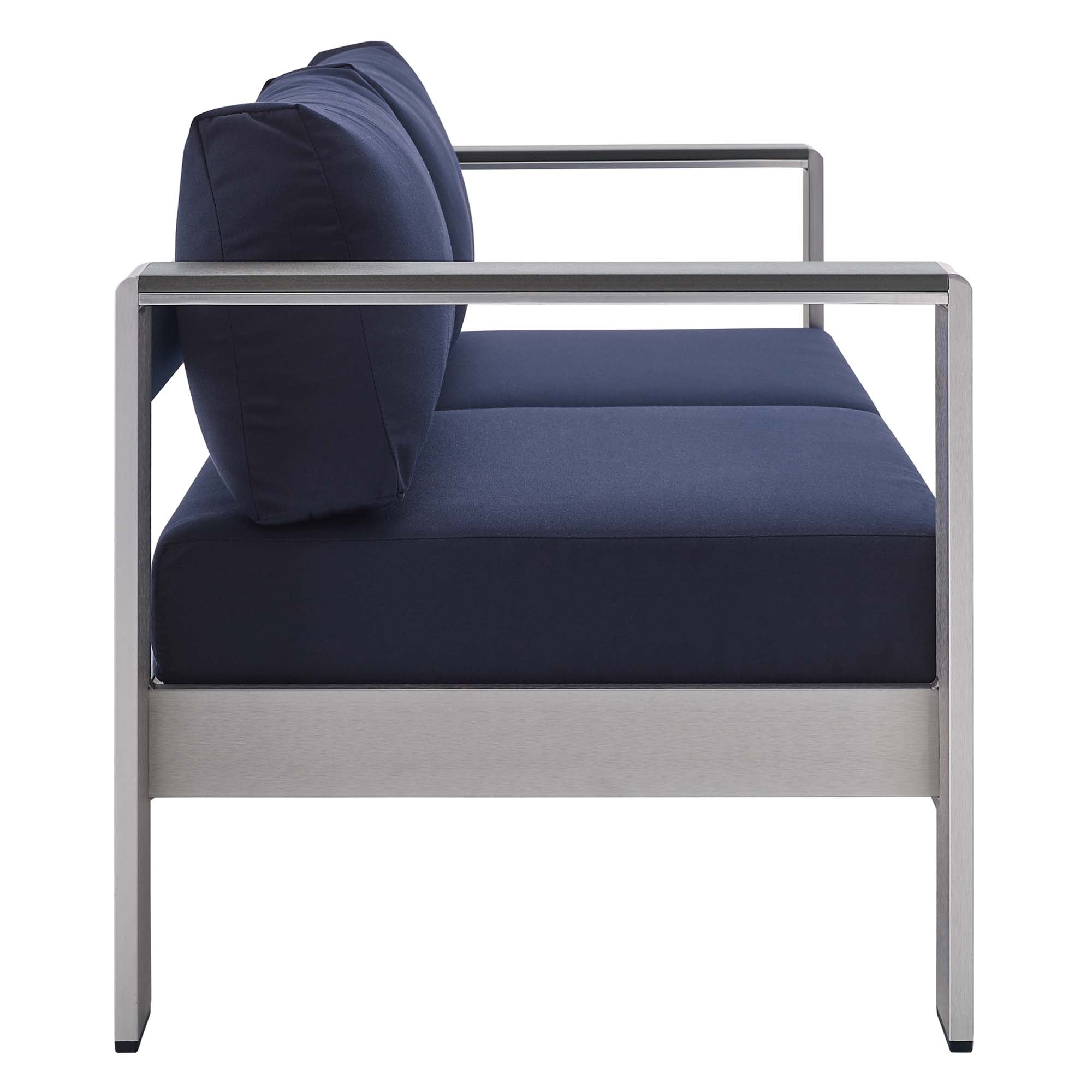Shore Sunbrella® Fabric Aluminum Outdoor Patio Loveseat, Silver Navy