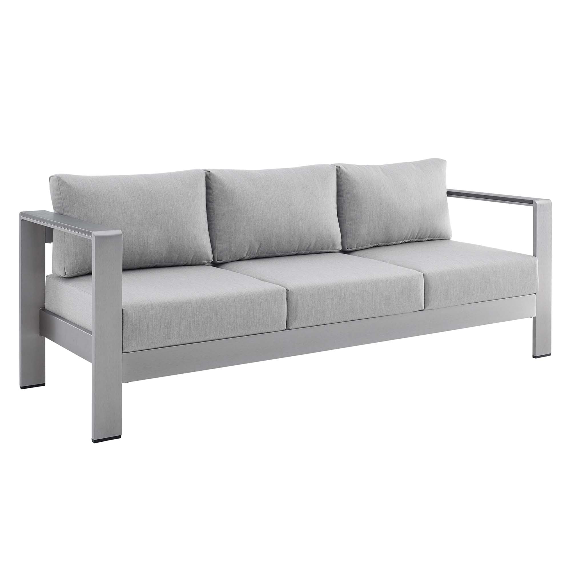 Shore Sunbrella® Fabric Aluminum Outdoor Patio Sofa, Silver Gray