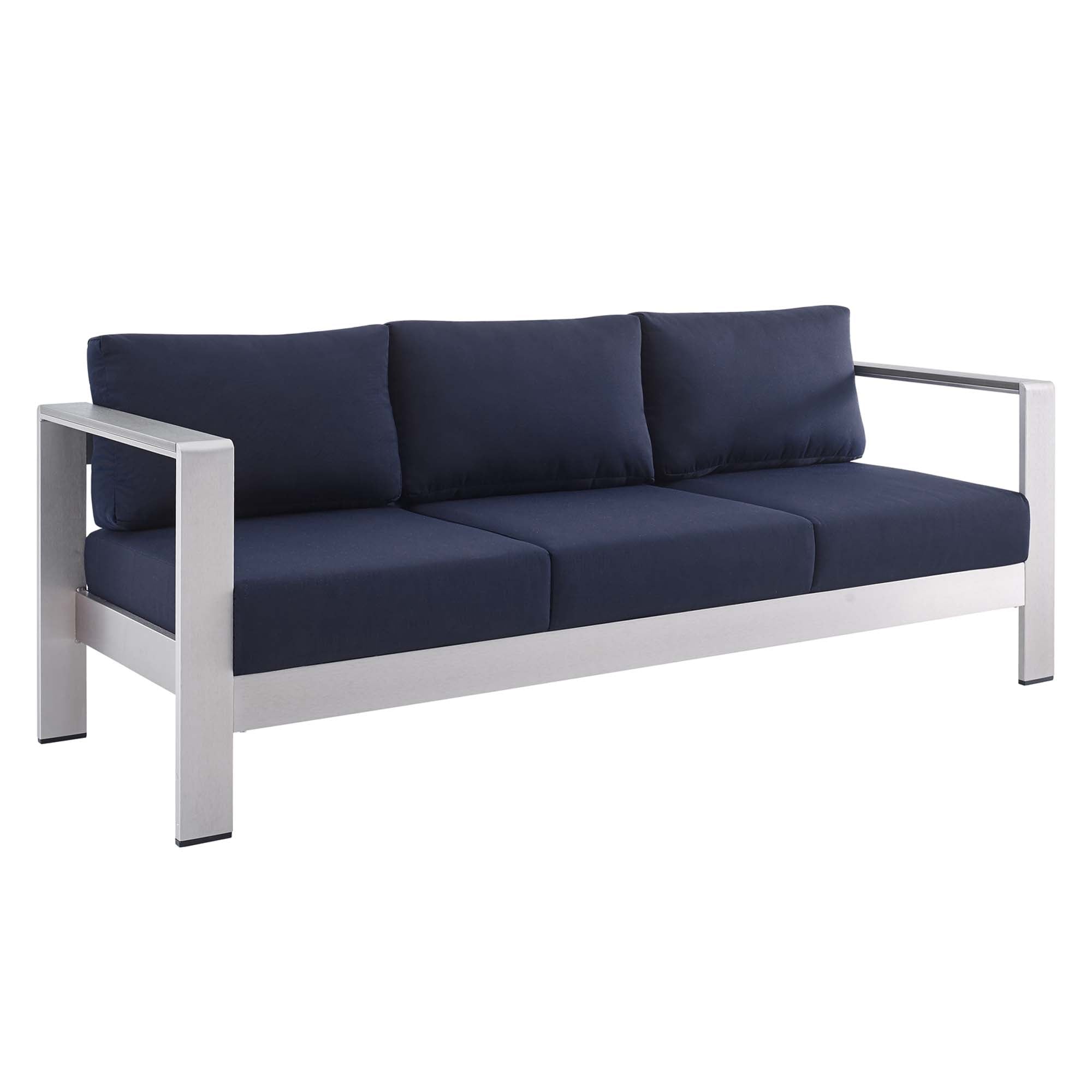 Shore Sunbrella® Fabric Aluminum Outdoor Patio Sofa, Silver Navy