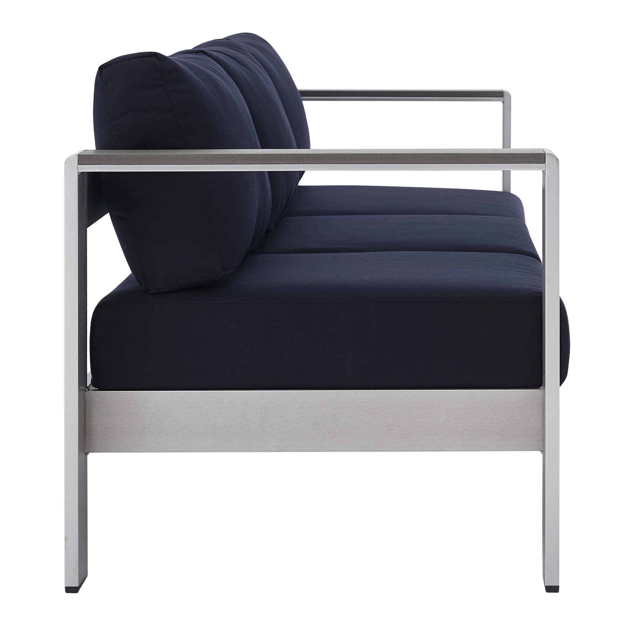 Shore Sunbrella® Fabric Aluminum Outdoor Patio Sofa, Silver Navy
