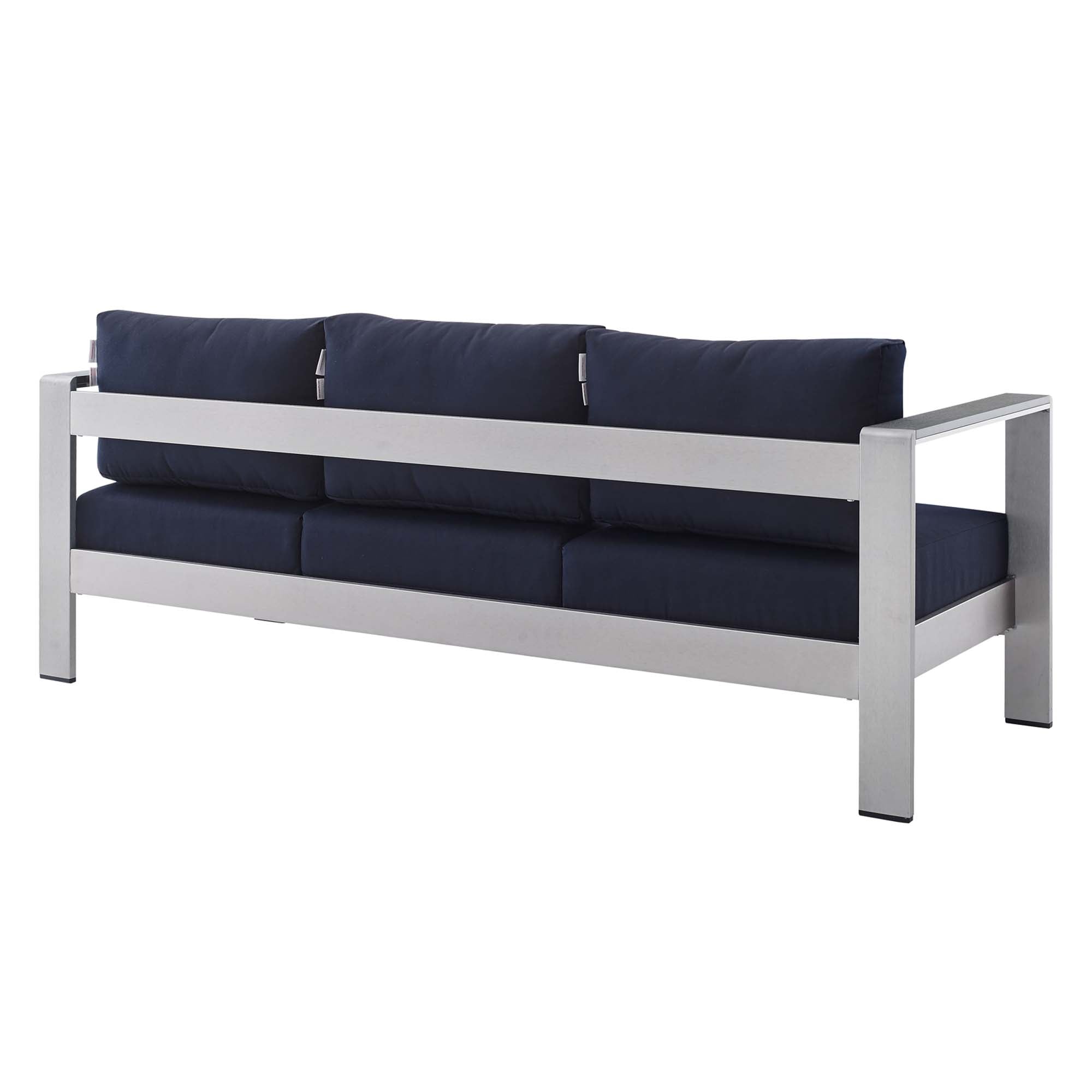 Shore Sunbrella® Fabric Aluminum Outdoor Patio Sofa, Silver Navy
