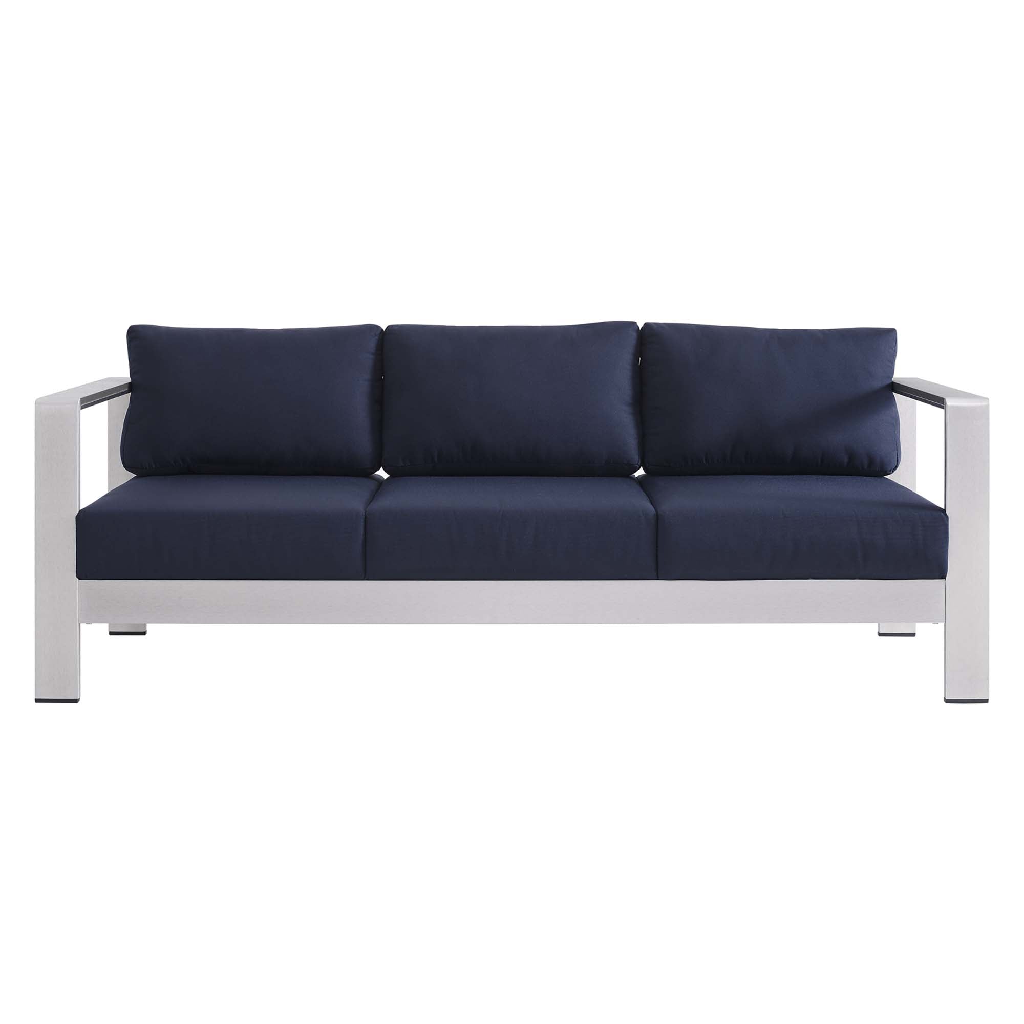 Shore Sunbrella® Fabric Aluminum Outdoor Patio Sofa, Silver Navy