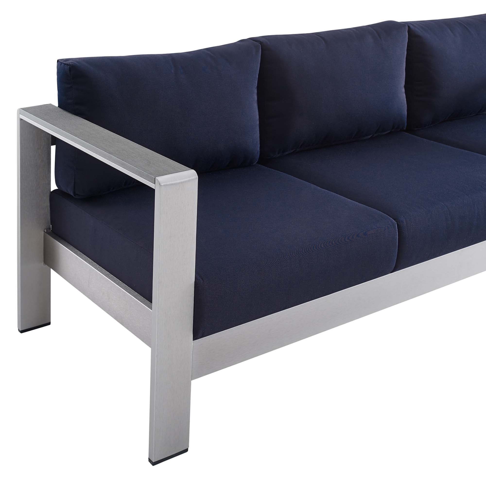 Shore Sunbrella® Fabric Aluminum Outdoor Patio Sofa, Silver Navy