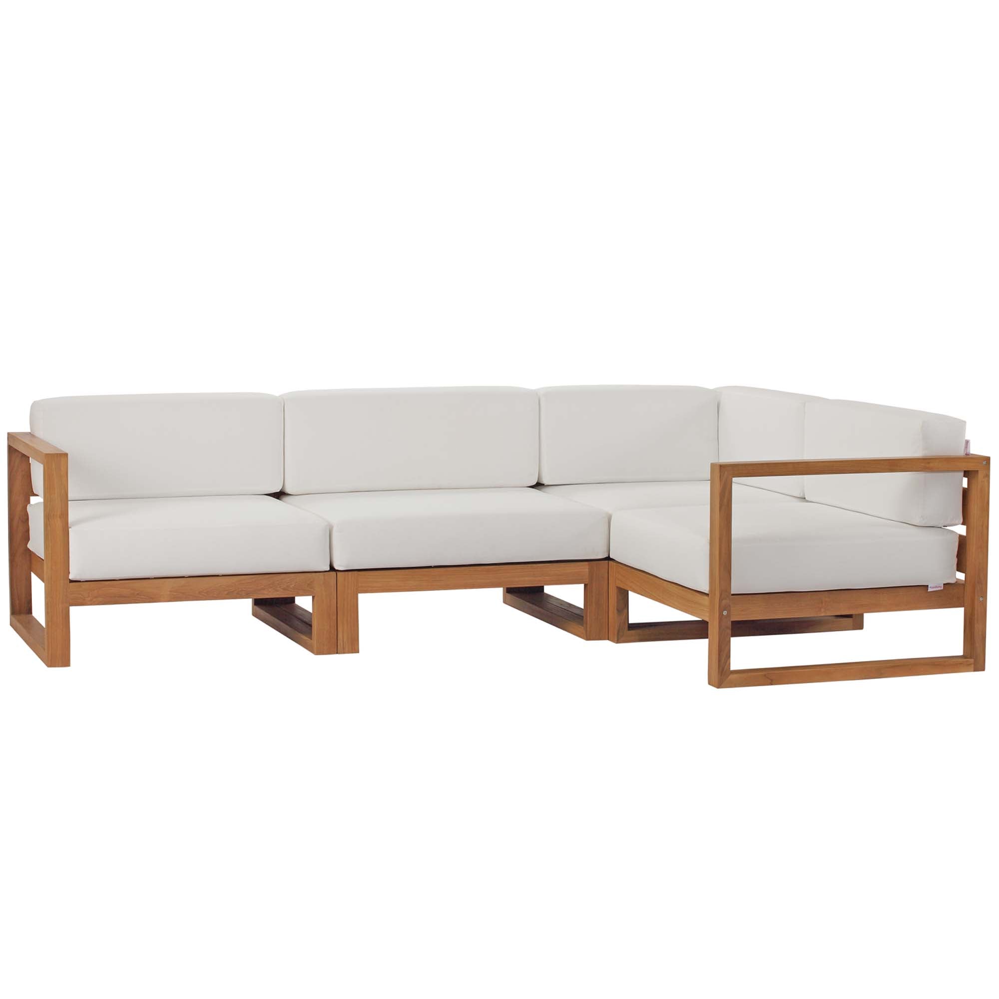 Upland 4-Piece Outdoor Patio Teak Wood Sectional Sofa Set, Natural White