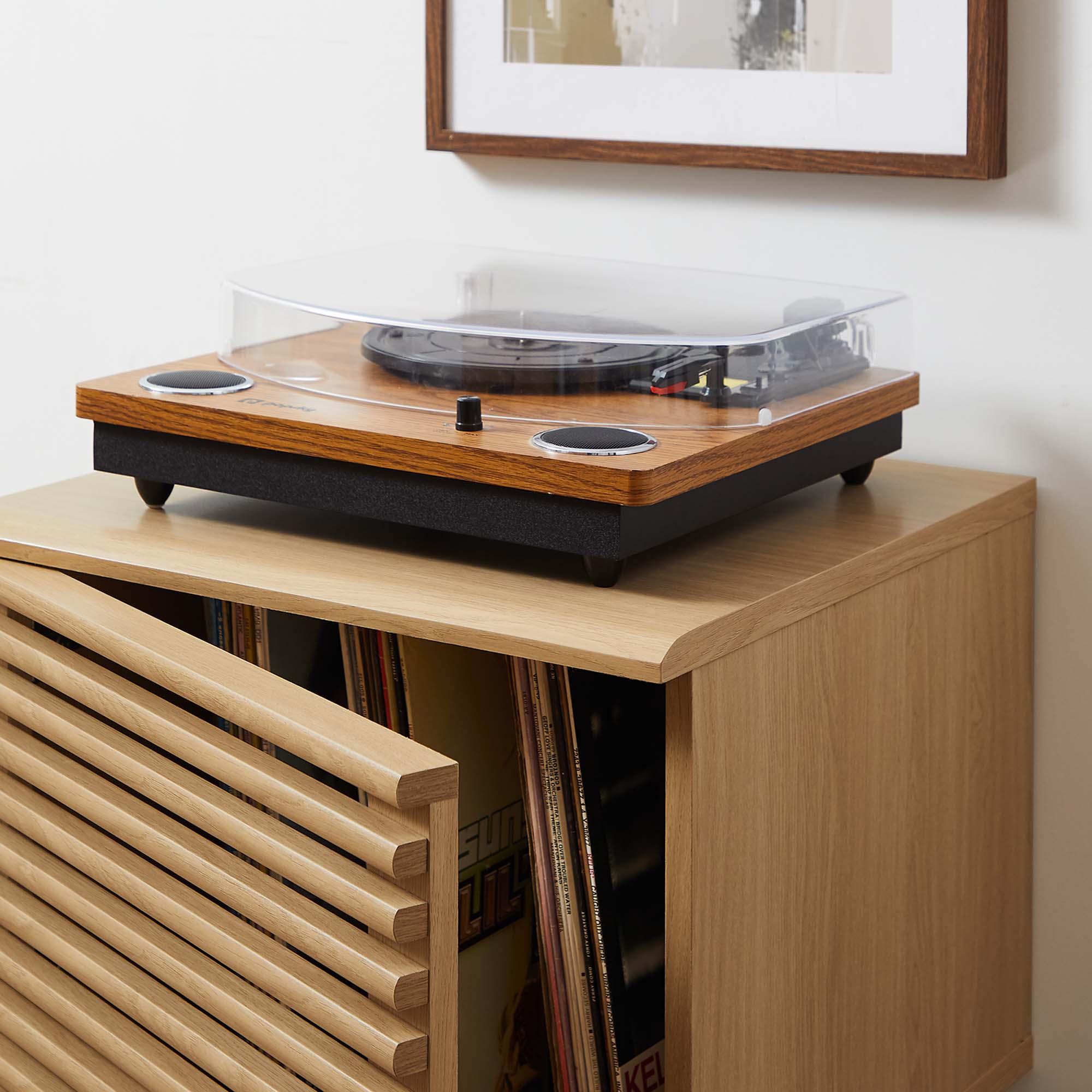 Render Vinyl Record Display Stand, Oak