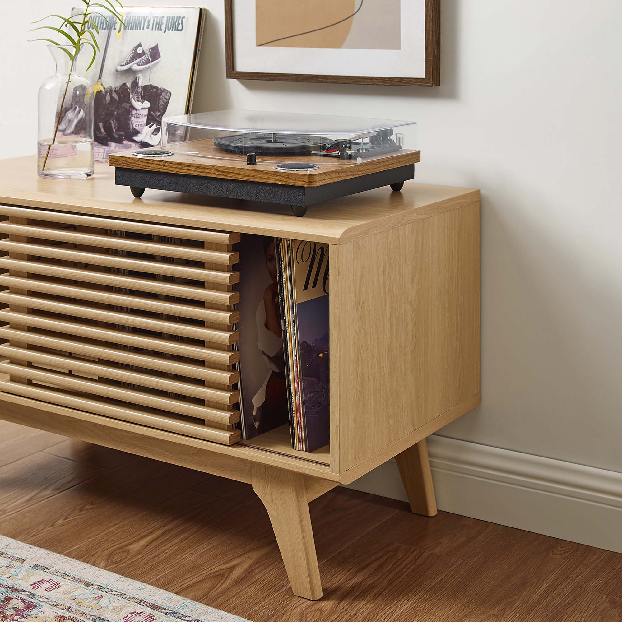 Render Vinyl Record Display Stand, Oak