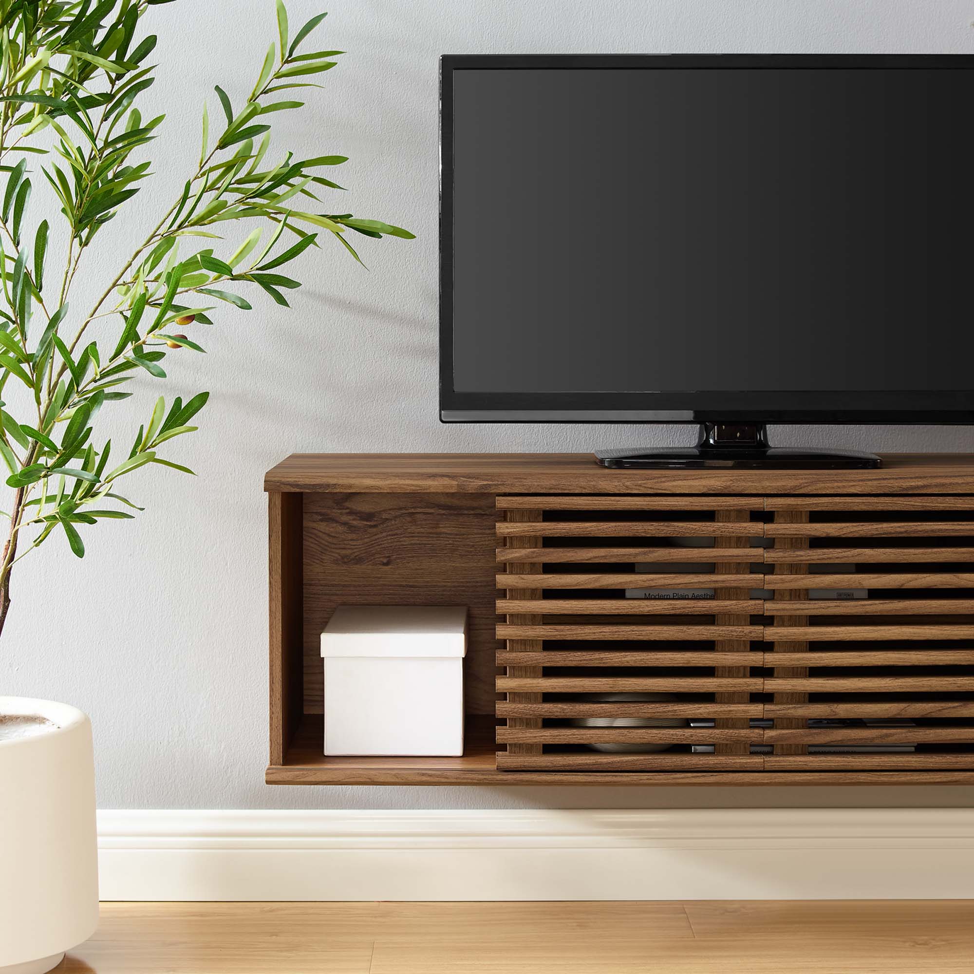 Render 46" Wall-Mount Media Console TV Stand, Walnut