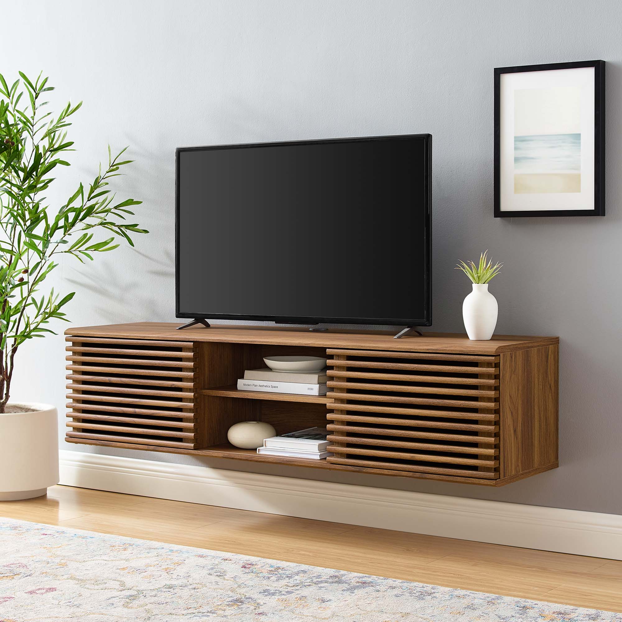 Render 60" Wall-Mount Media Console TV Stand, Walnut