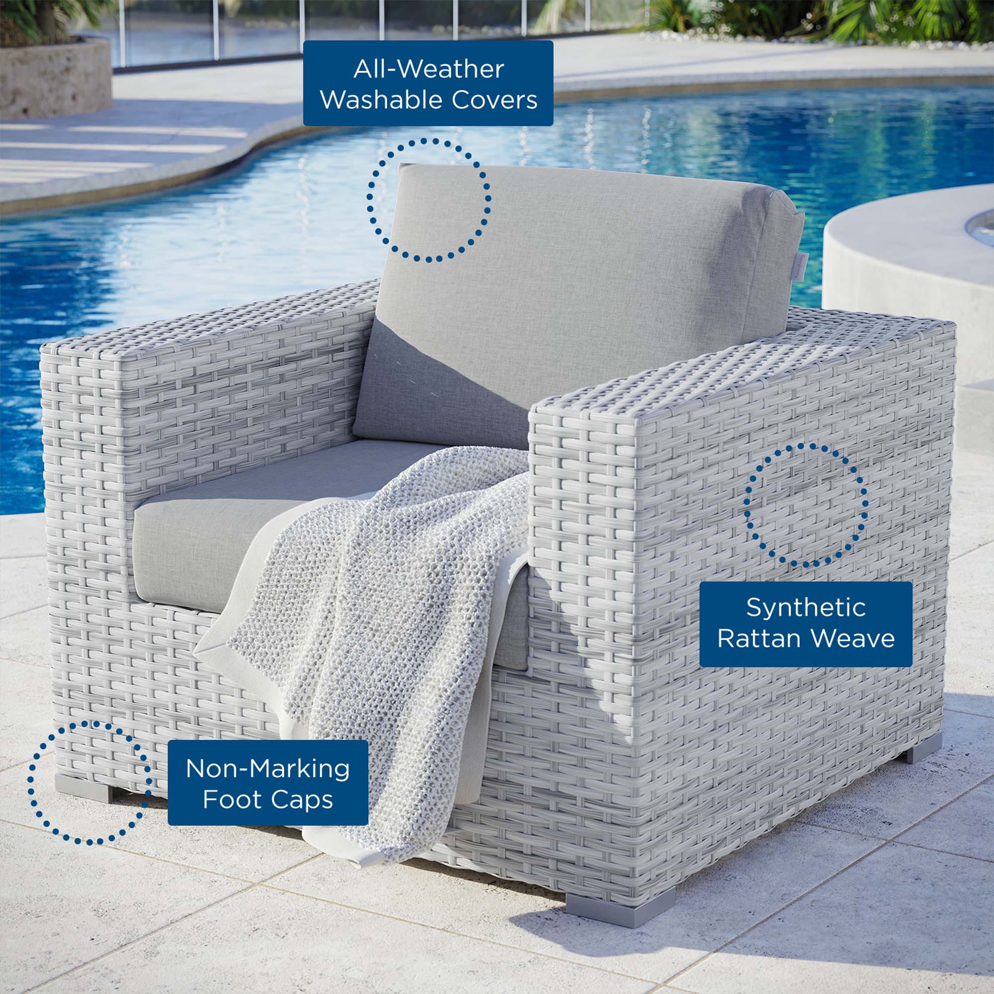 Convene Outdoor Patio Armchair, Light Gray Gray
