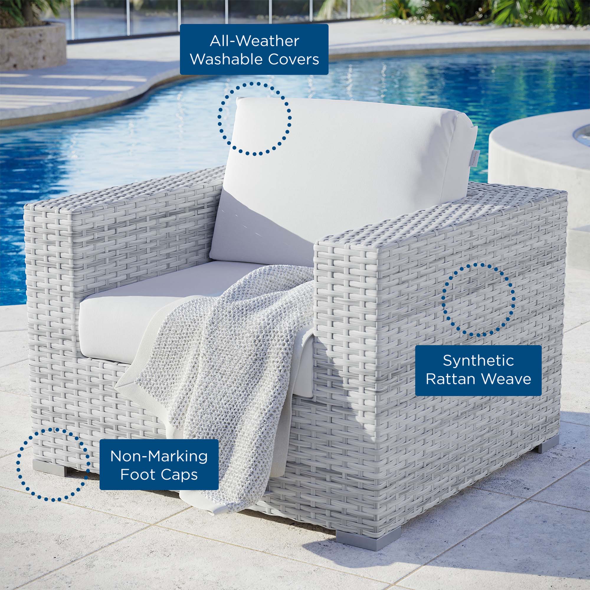 Convene Outdoor Patio Armchair, Light Gray White