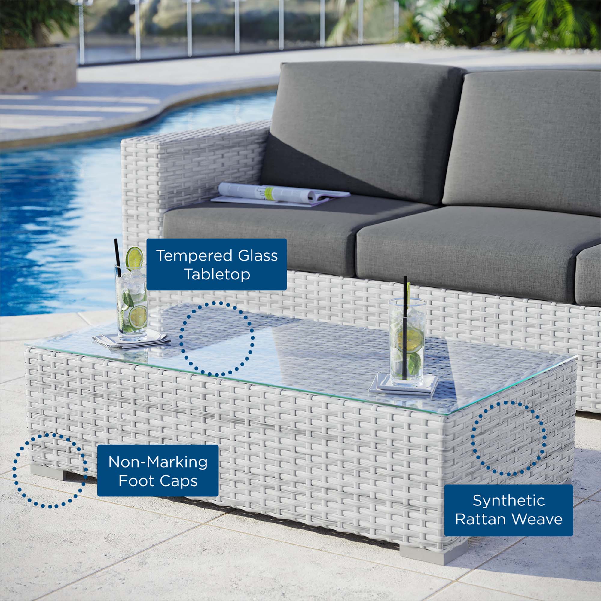Convene Outdoor Patio Coffee Table, Light Gray