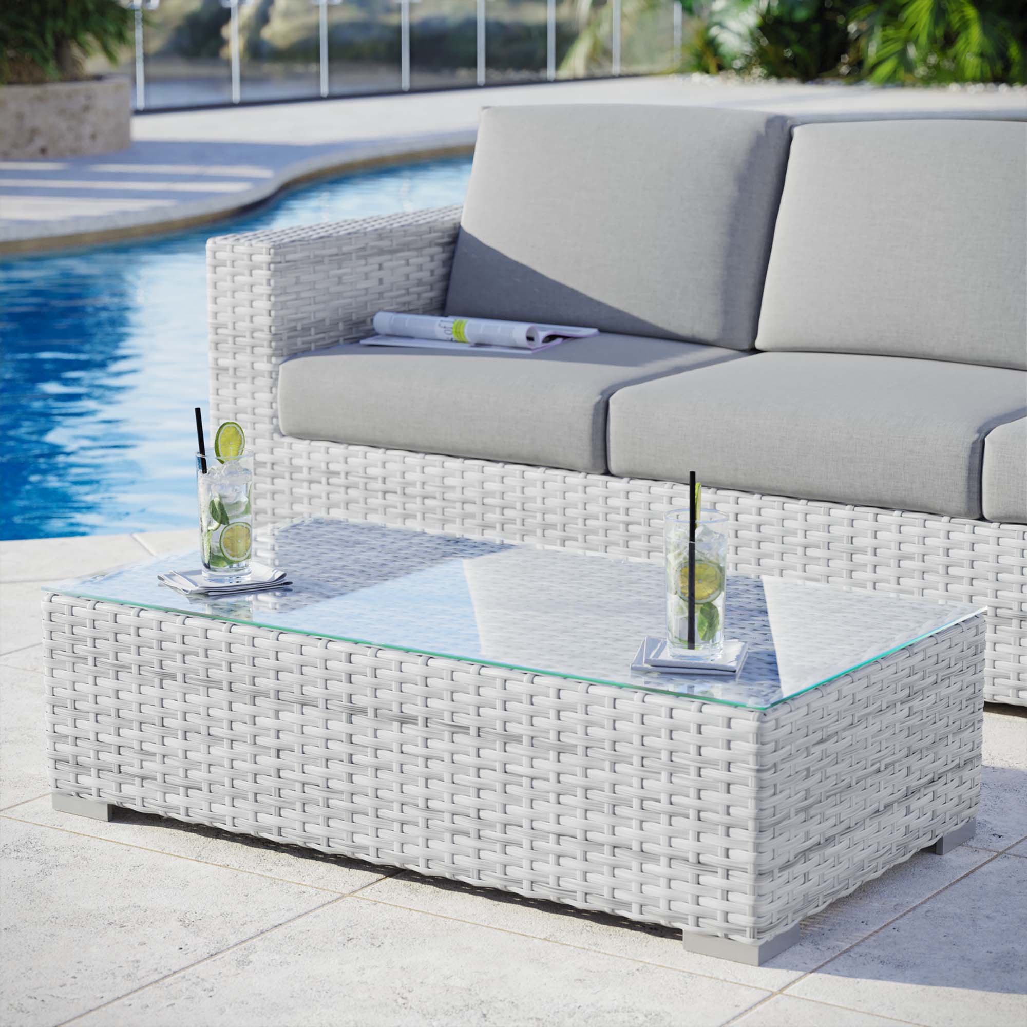 Convene Outdoor Patio Coffee Table, Light Gray