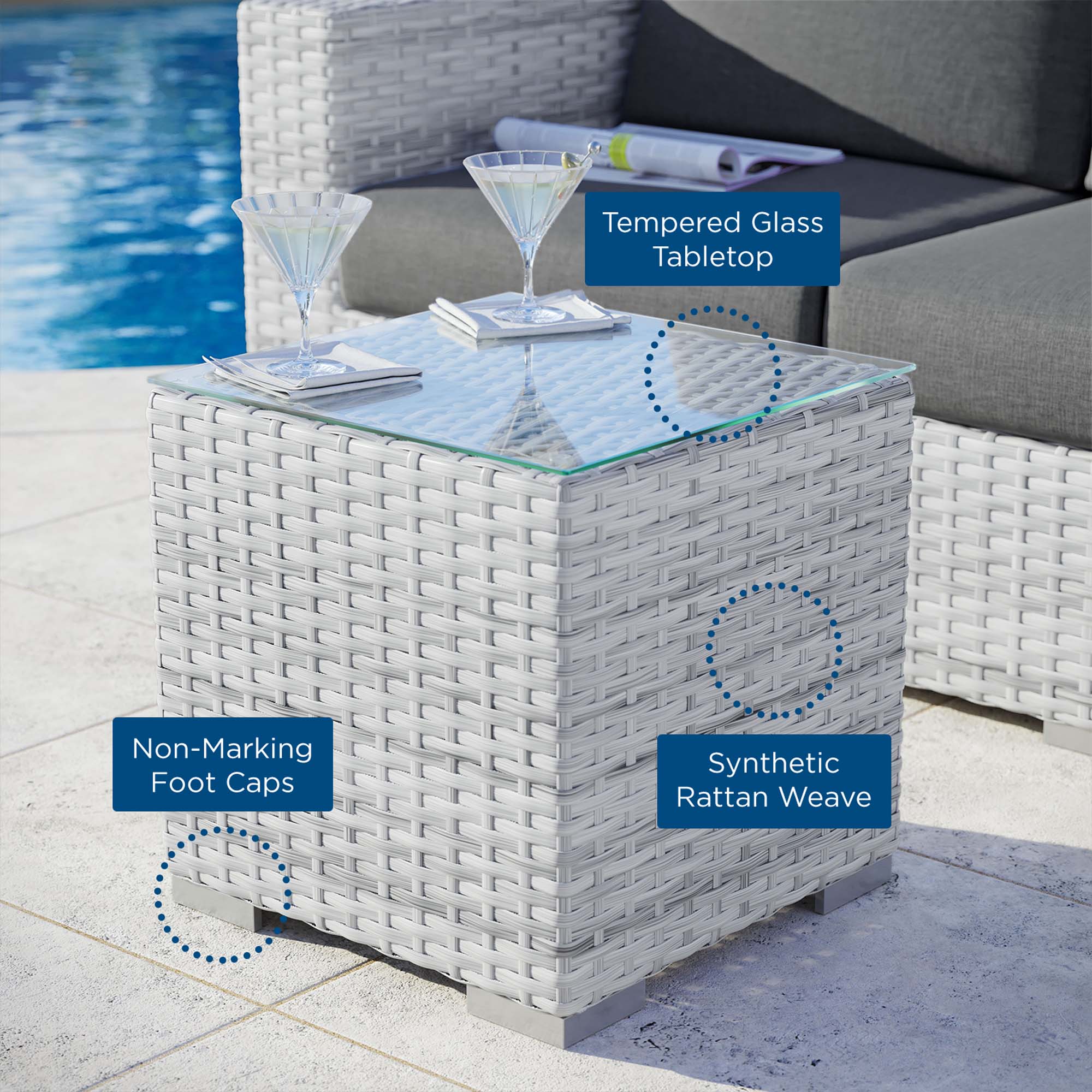 Convene Outdoor Patio Side Table, Light Gray