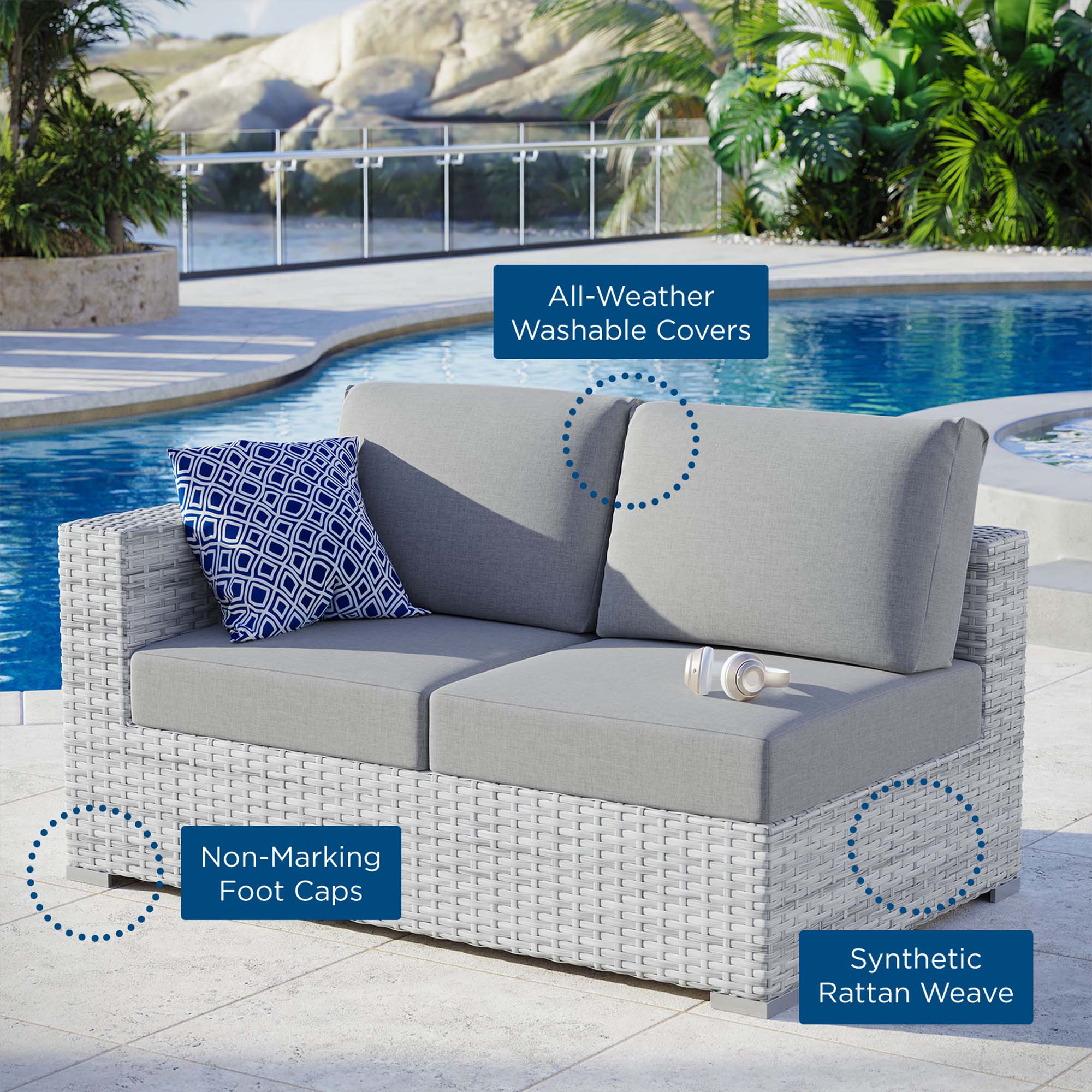 Convene Outdoor Patio Left-Arm Loveseat, Light Gray Gray