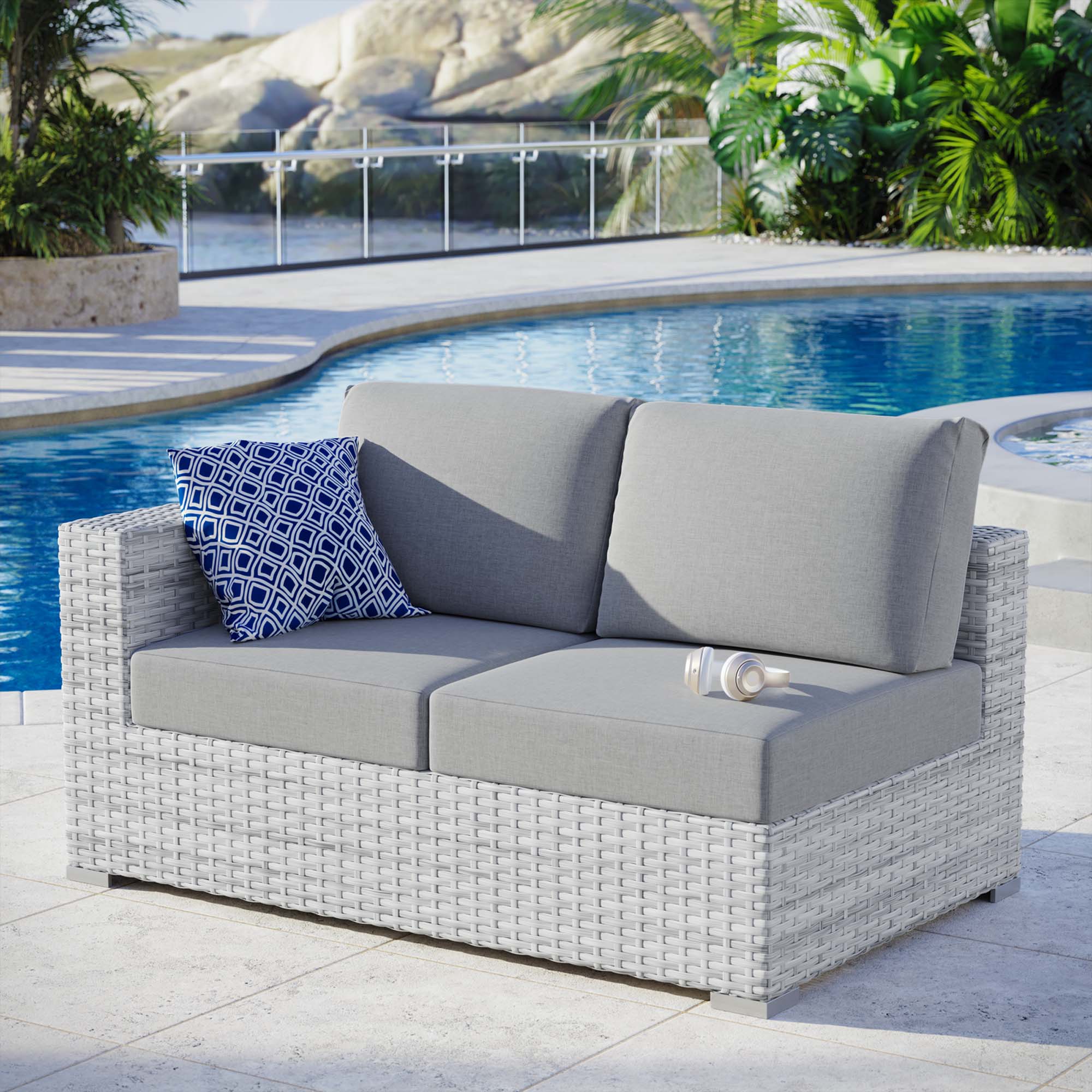 Convene Outdoor Patio Left-Arm Loveseat, Light Gray Gray