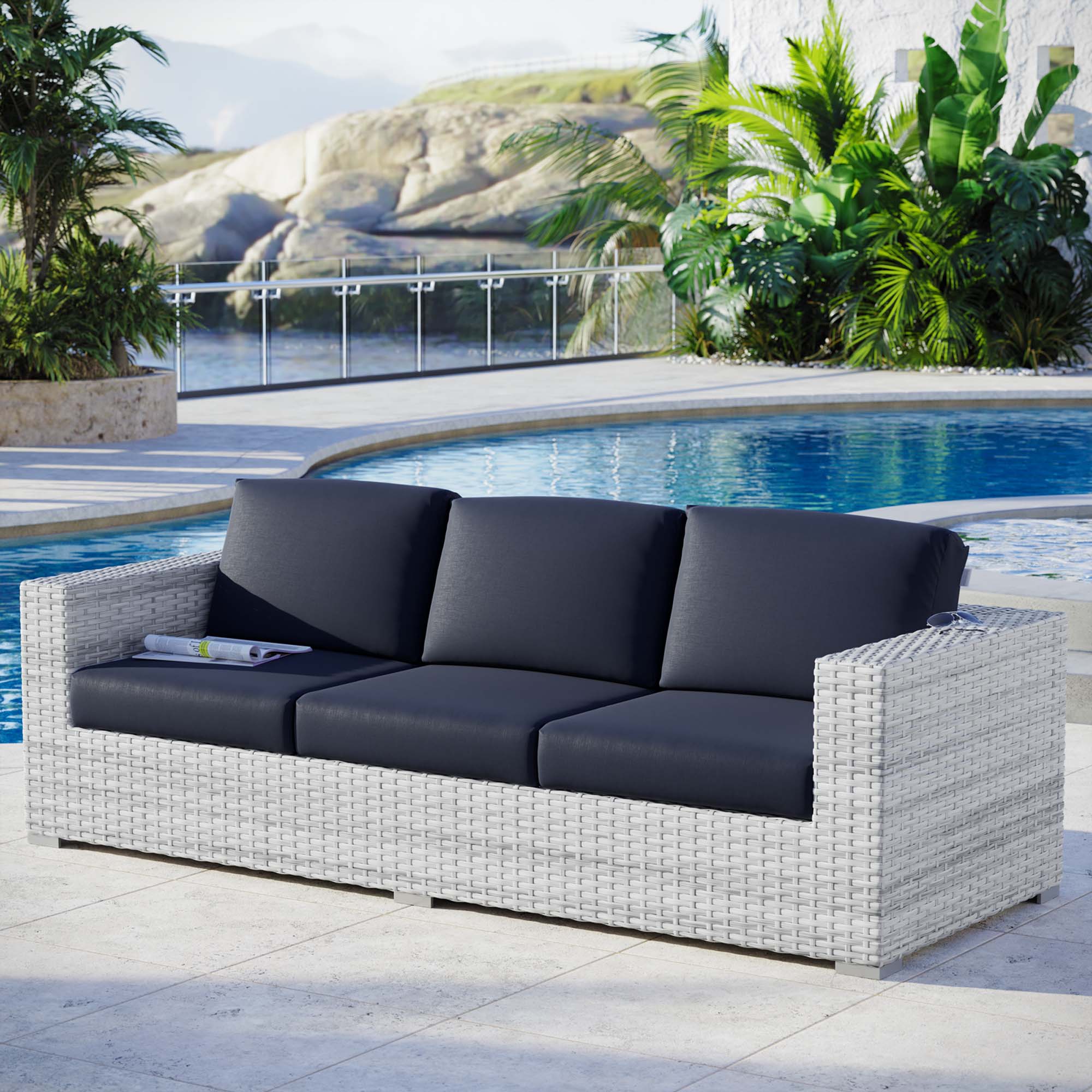 Convene Outdoor Patio Sofa, Light Gray Navy