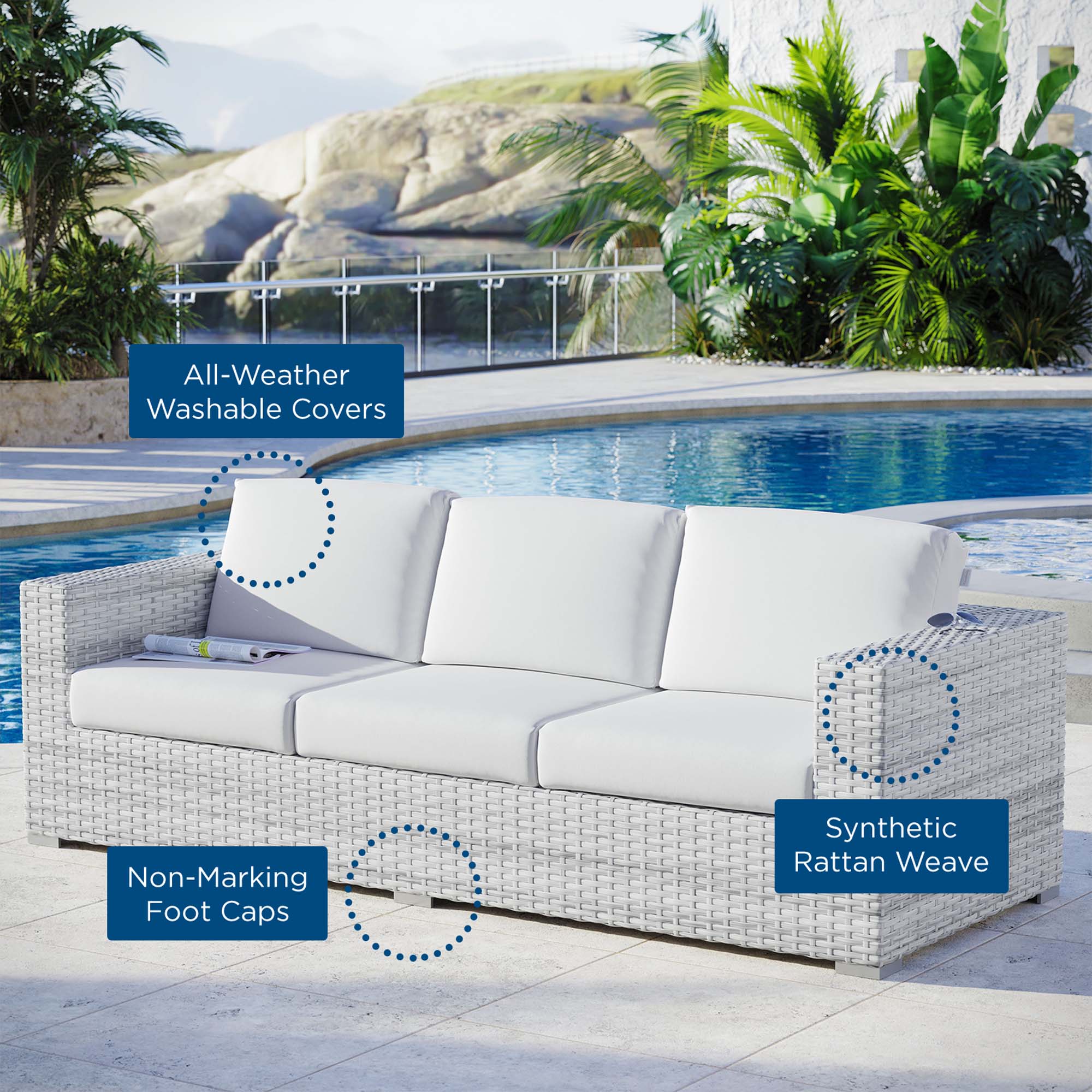 Convene Outdoor Patio Sofa, Light Gray White