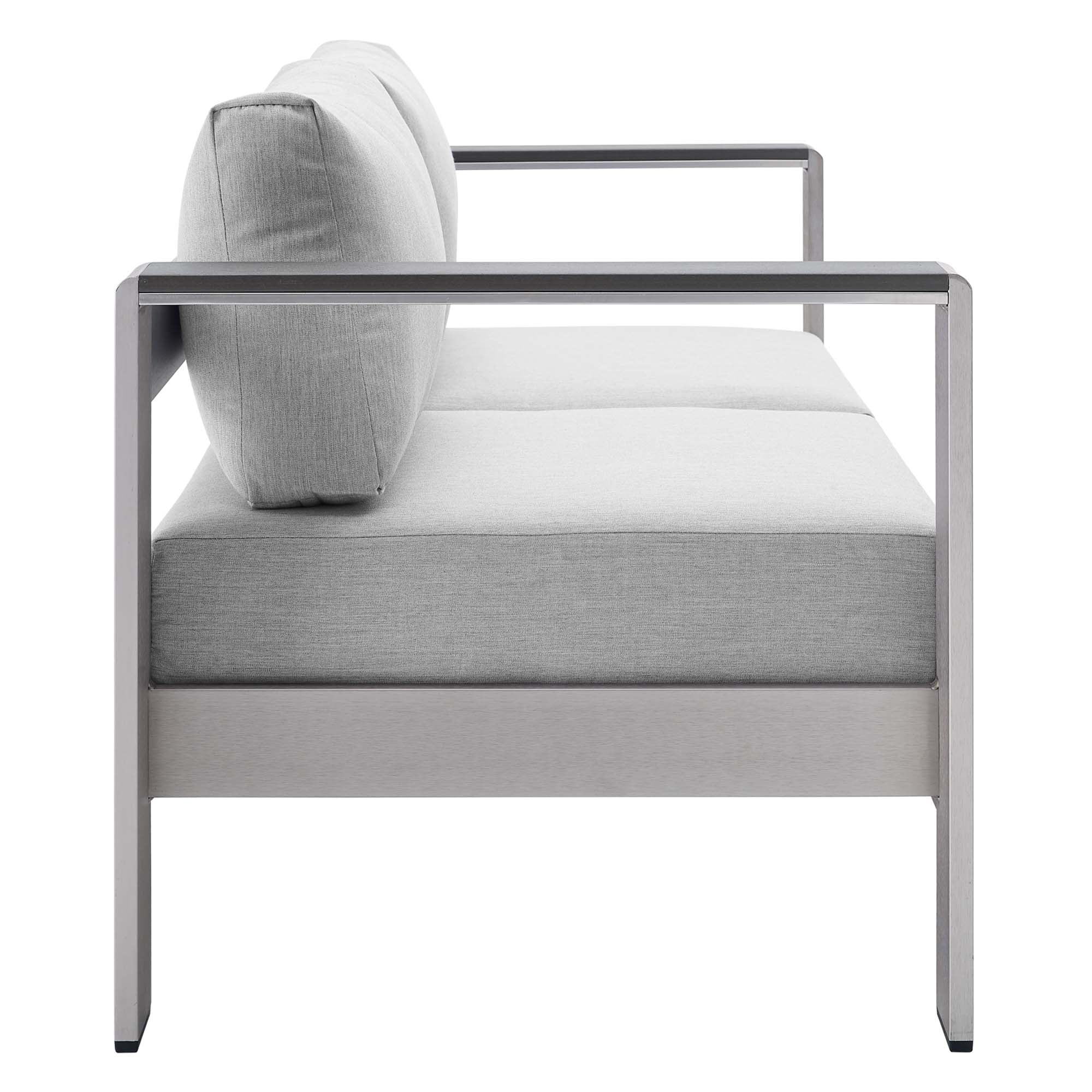 Shore 3 Piece Sunbrella® Fabric Outdoor Patio Aluminum Set, Silver Gray