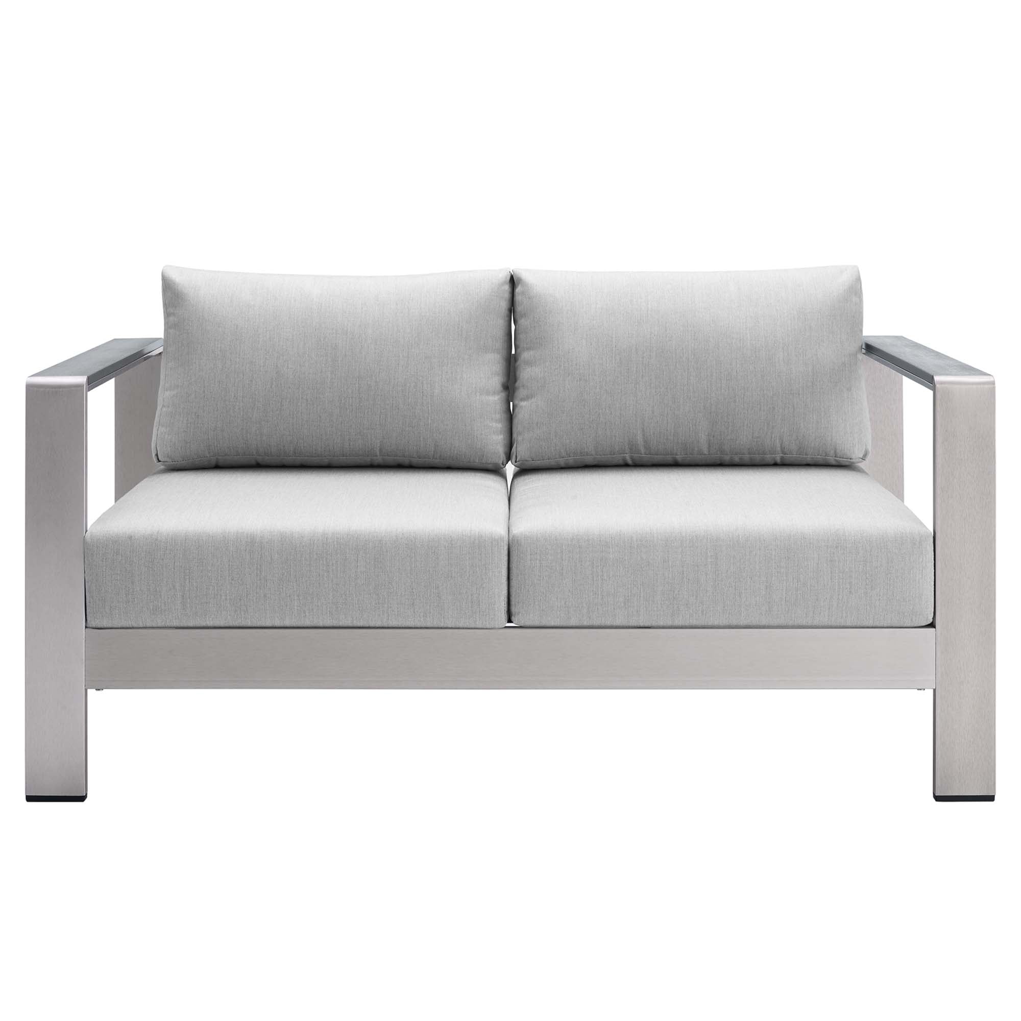 Shore 3 Piece Sunbrella® Fabric Outdoor Patio Aluminum Set, Silver Gray
