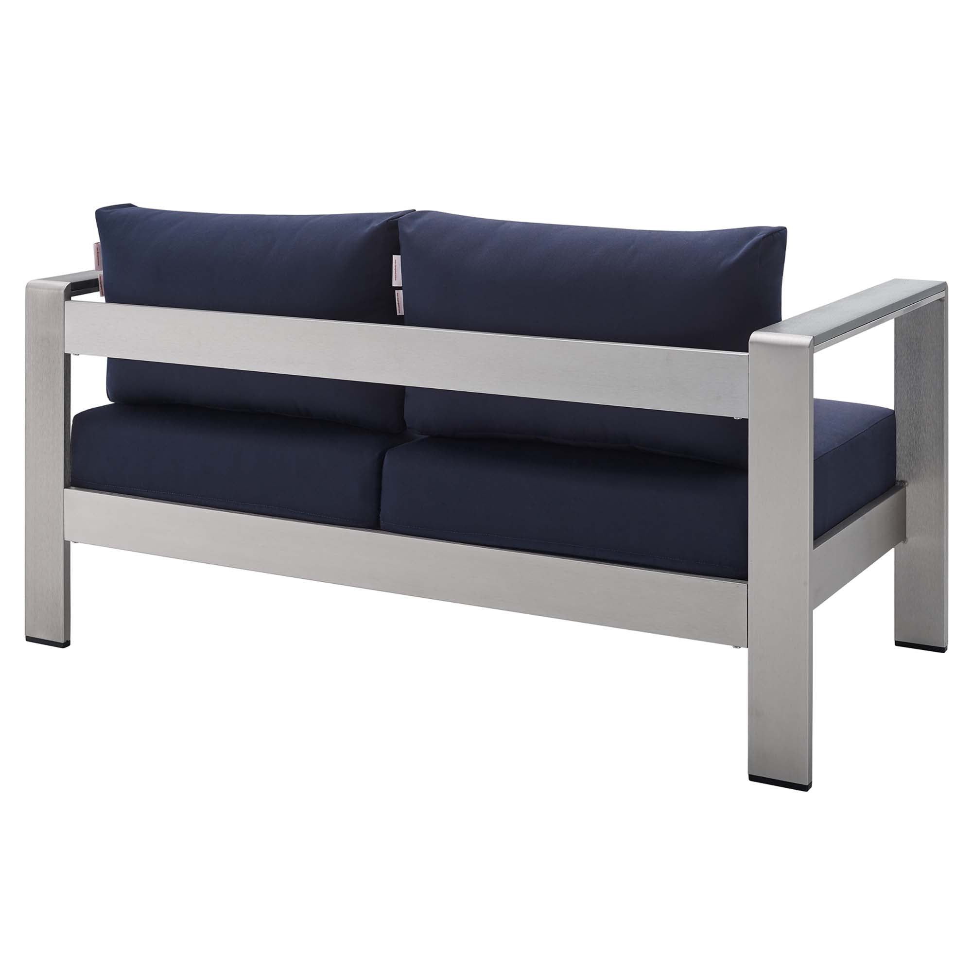 Shore 3 Piece Sunbrella® Fabric Outdoor Patio Aluminum Set, Silver Navy