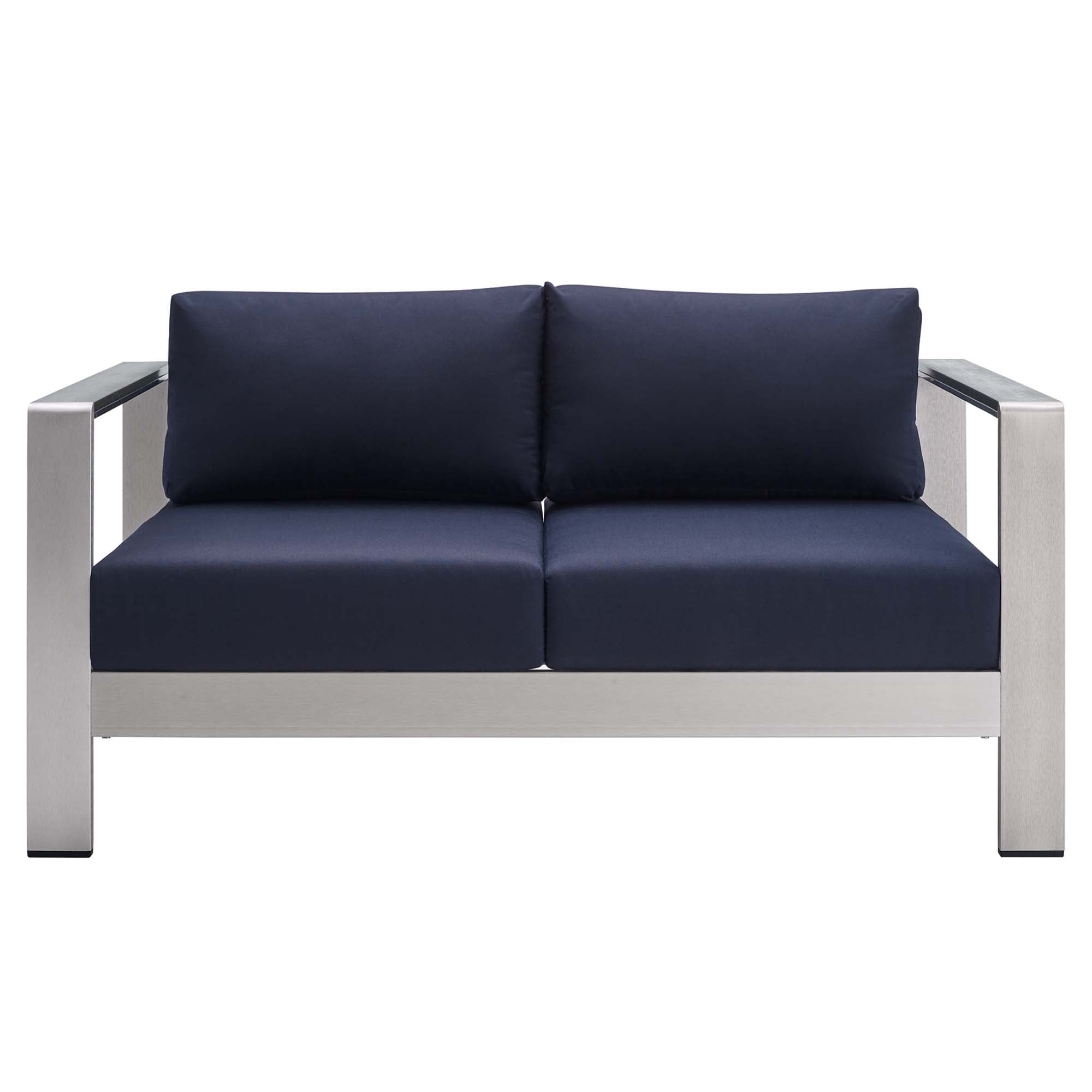 Shore 3 Piece Sunbrella® Fabric Outdoor Patio Aluminum Set, Silver Navy