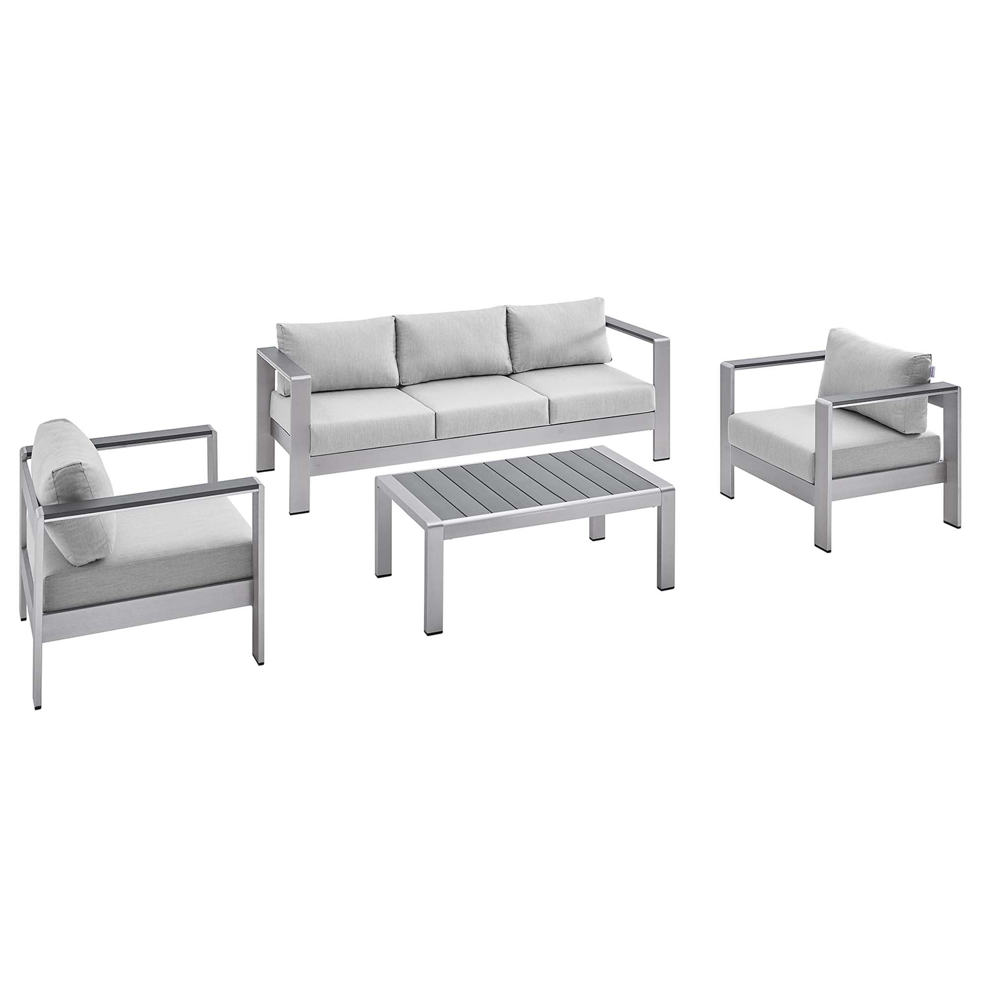 Shore 4 Piece Sunbrella® Fabric Outdoor Patio Aluminum Set, Silver Gray