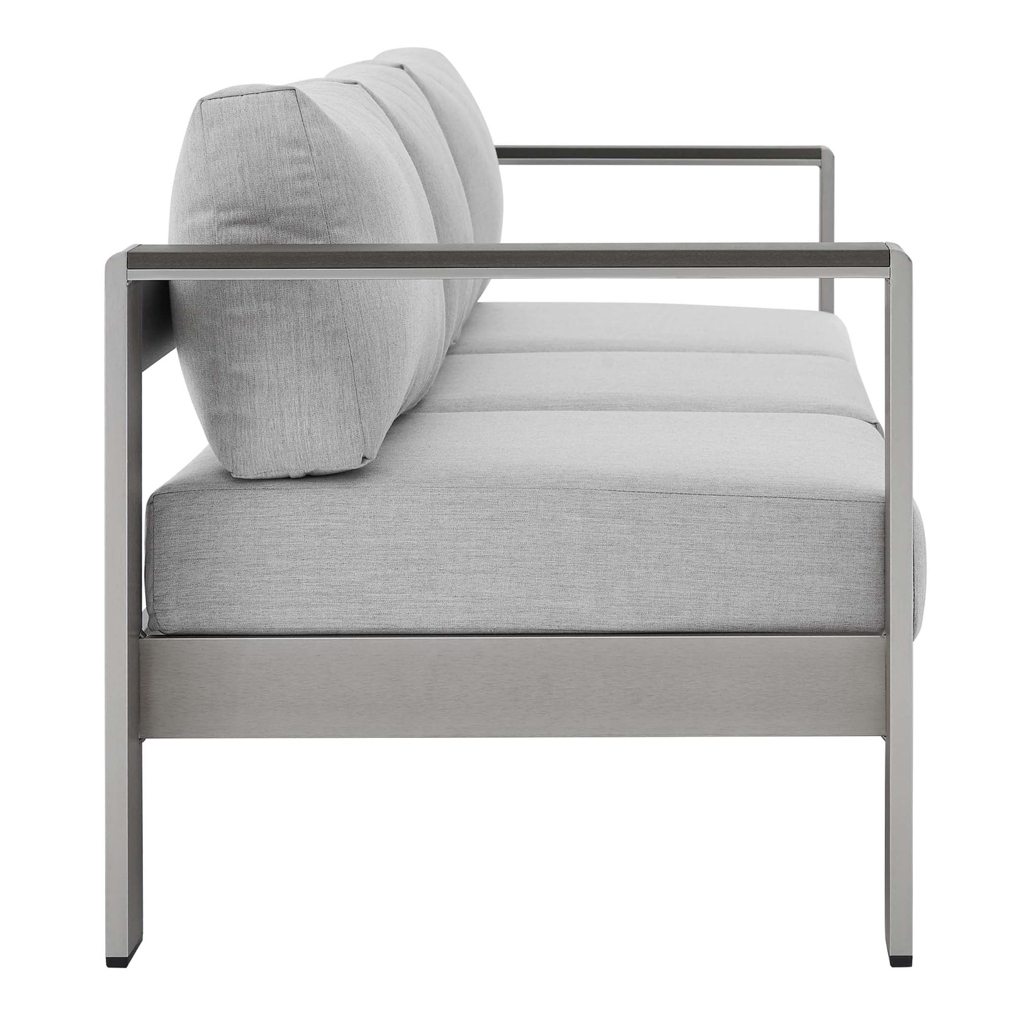 Shore 4 Piece Sunbrella® Fabric Outdoor Patio Aluminum Set, Silver Gray