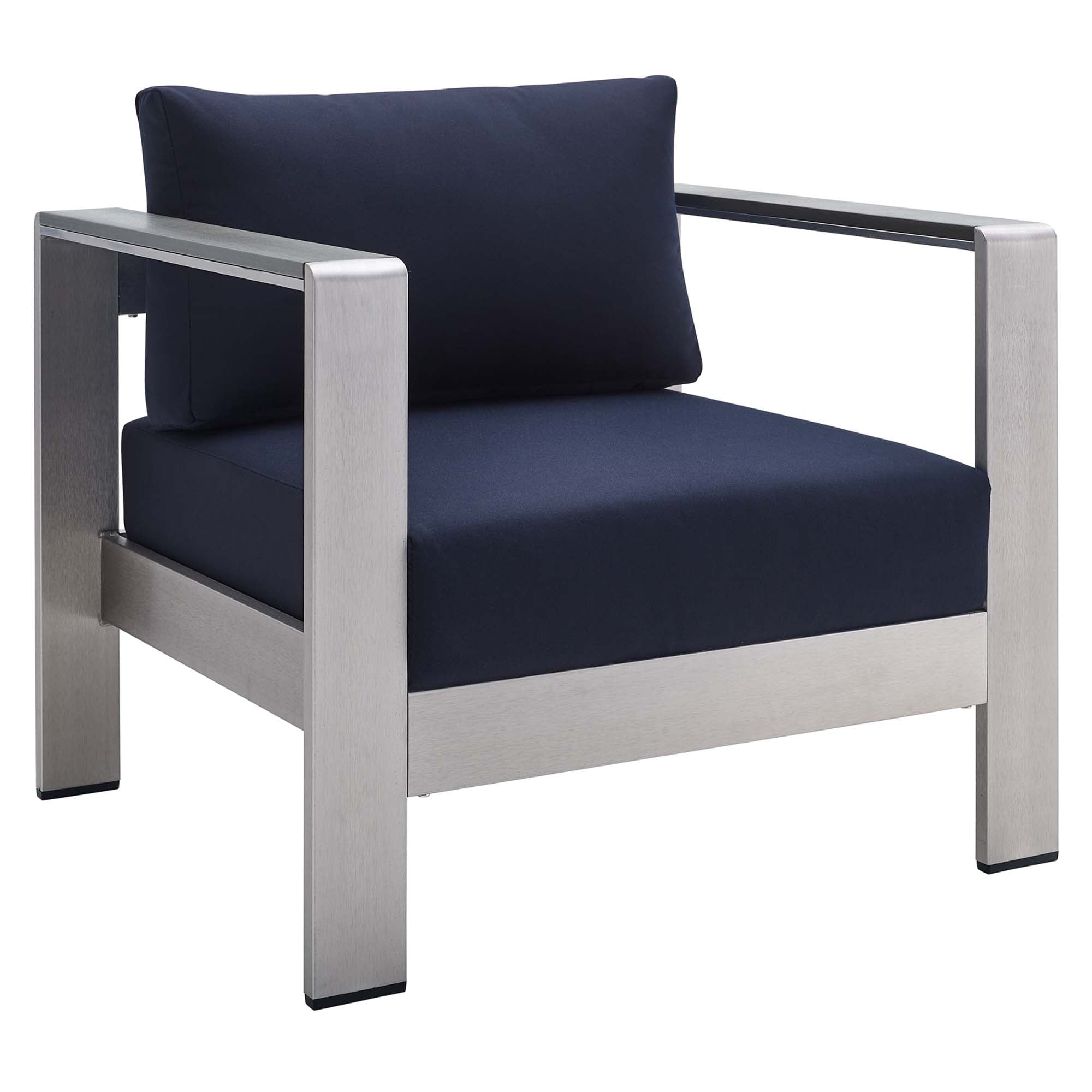Shore 4 Piece Sunbrella® Fabric Outdoor Patio Aluminum Set, Silver Navy