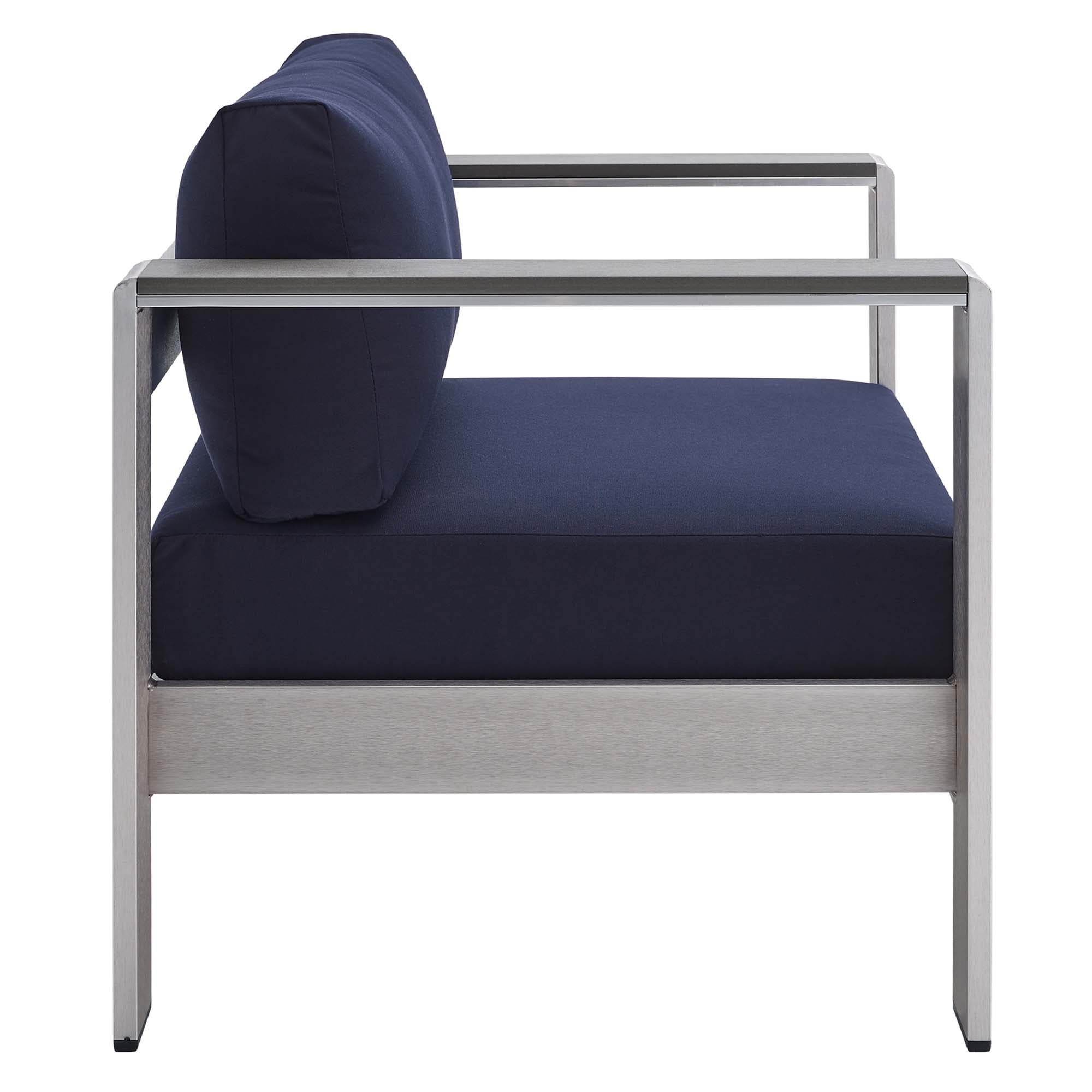 Shore 4 Piece Sunbrella® Fabric Outdoor Patio Aluminum Set, Silver Navy