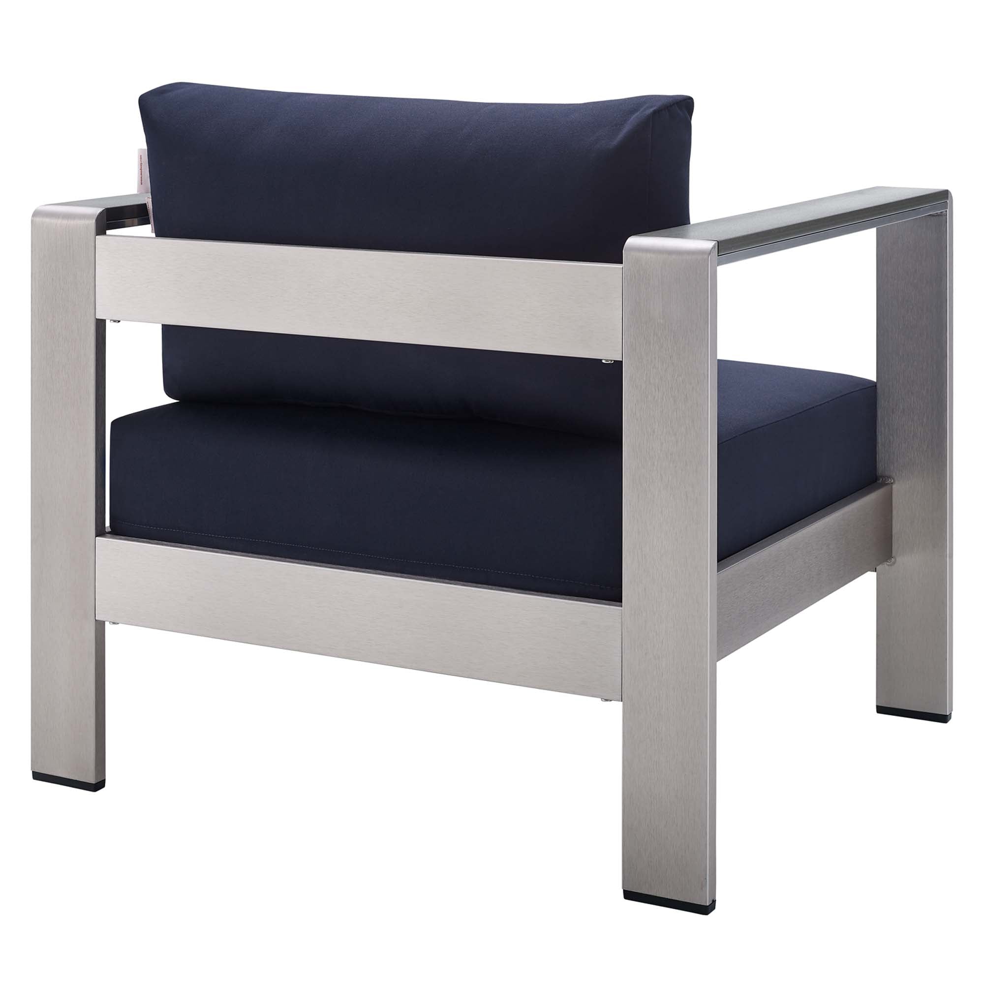 Shore 4 Piece Sunbrella® Fabric Outdoor Patio Aluminum Set, Silver Navy