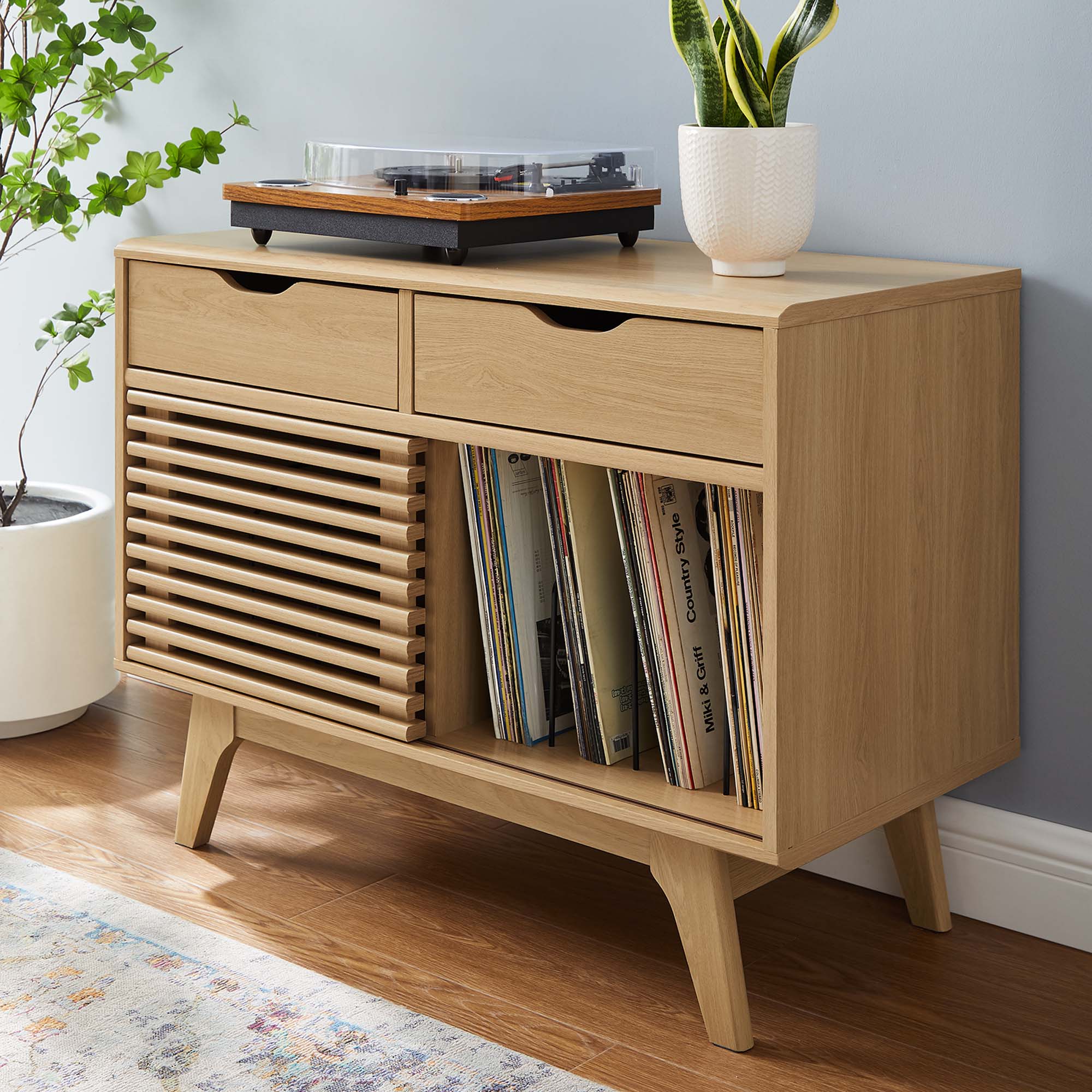 Render Vinyl Record Display Stand, Oak