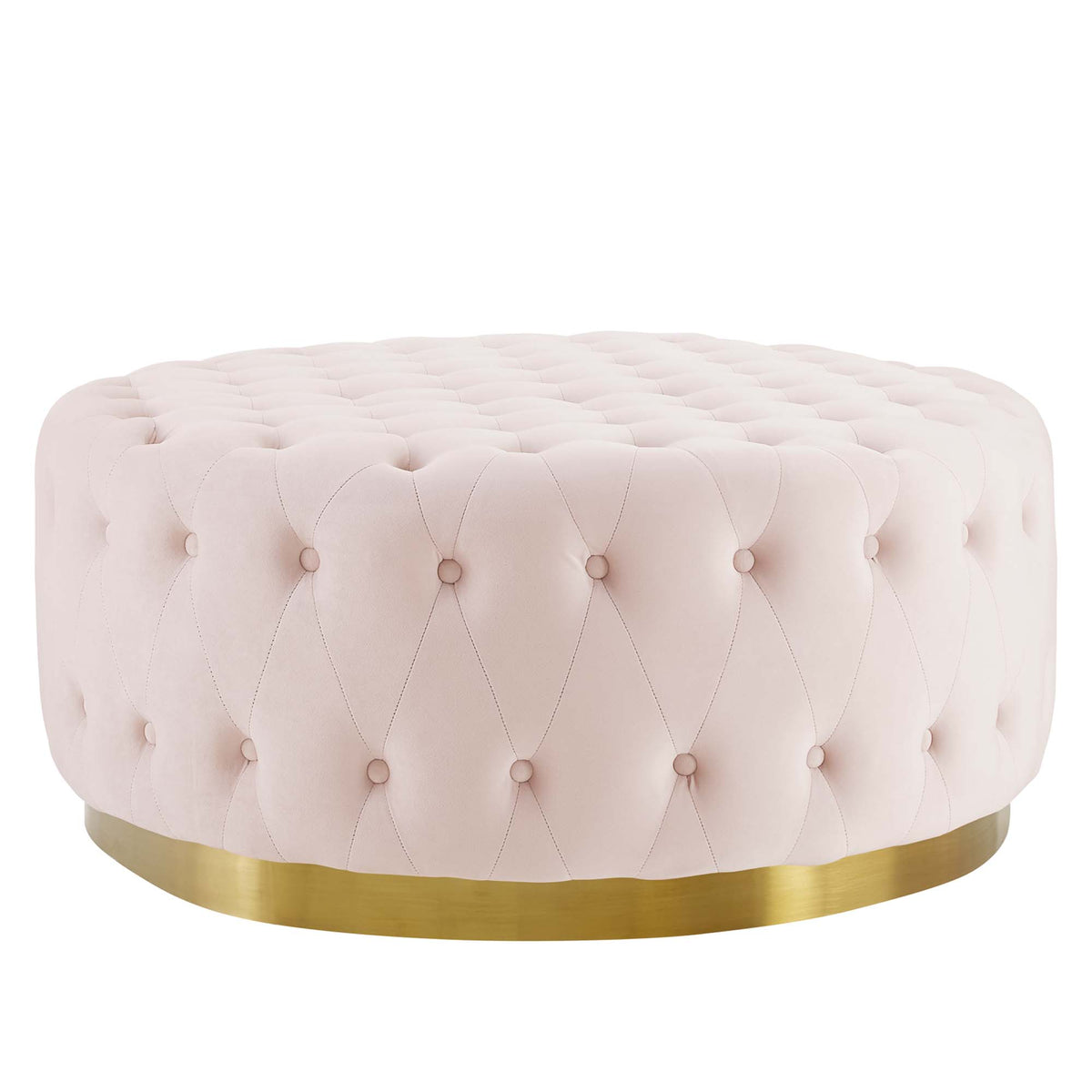 Ensconce Tufted Performance Velvet Round Ottoman, Pink