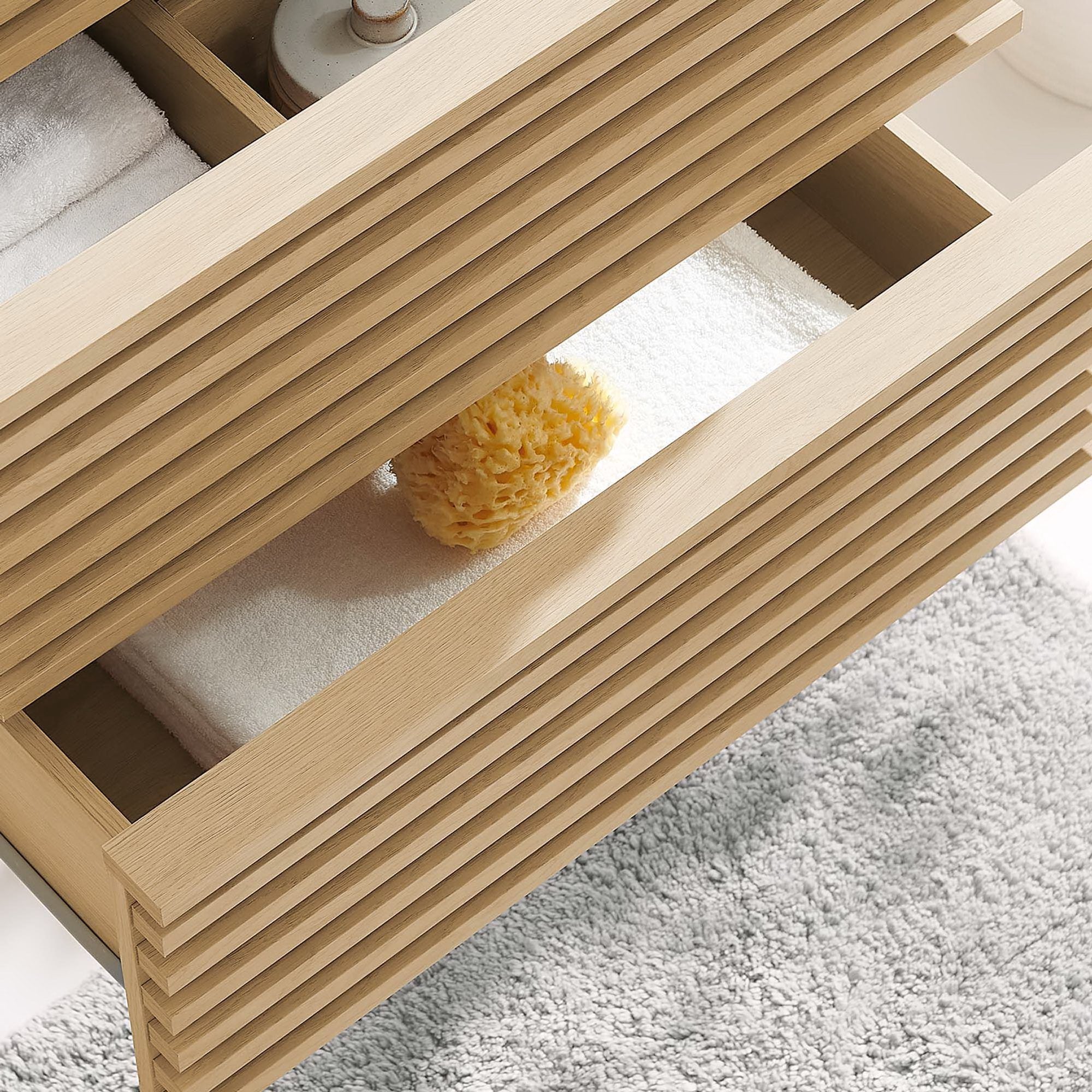 Render 24" Wall-Mount Bathroom Vanity Cabinet (Sink Basin Not Included), Oak