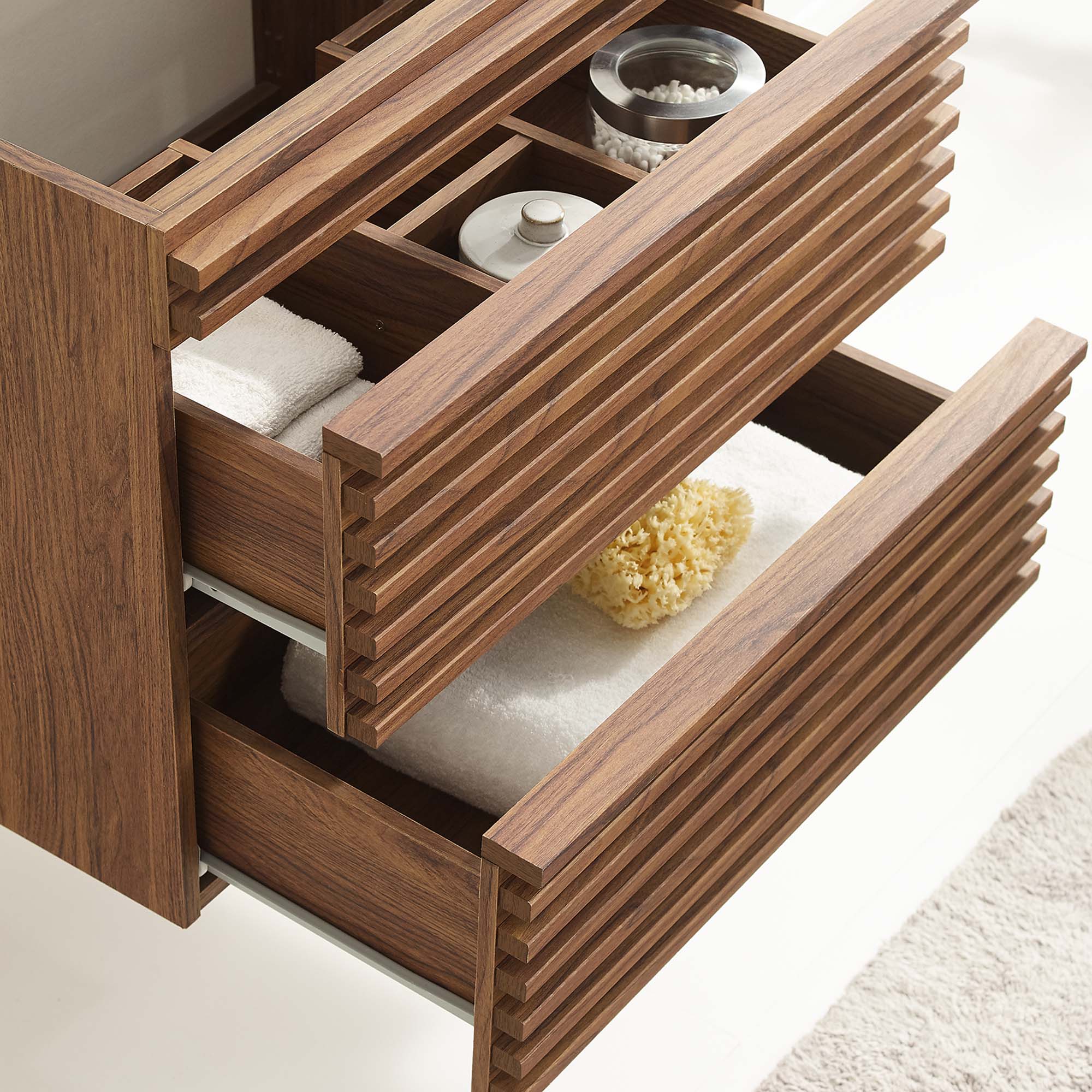 Render 24" Wall-Mount Bathroom Vanity Cabinet (Sink Basin Not Included), Walnut