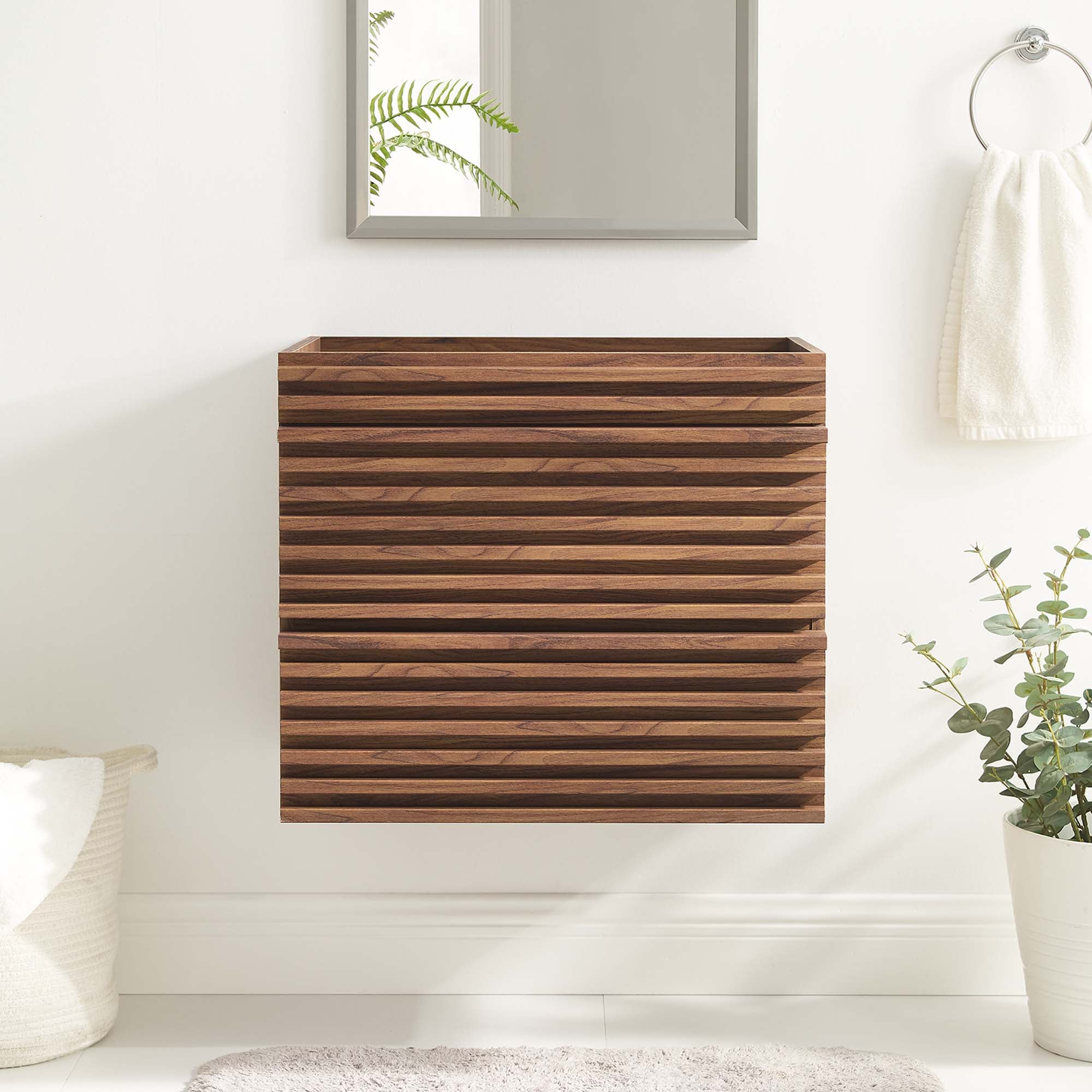 Render 24" Wall-Mount Bathroom Vanity Cabinet (Sink Basin Not Included), Walnut