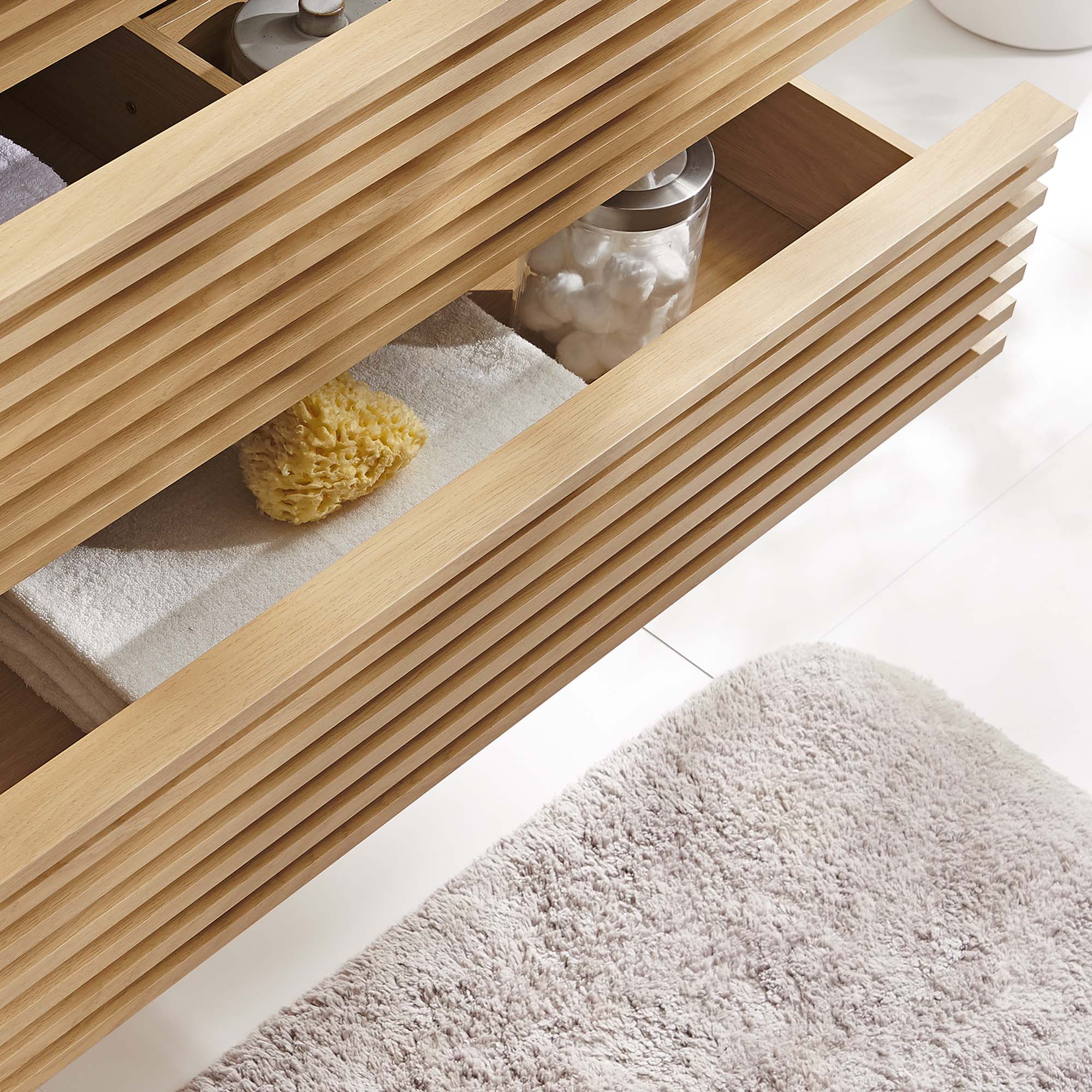 Render 36" Wall-Mount Bathroom Vanity Cabinet (Sink Basin Not Included), Oak
