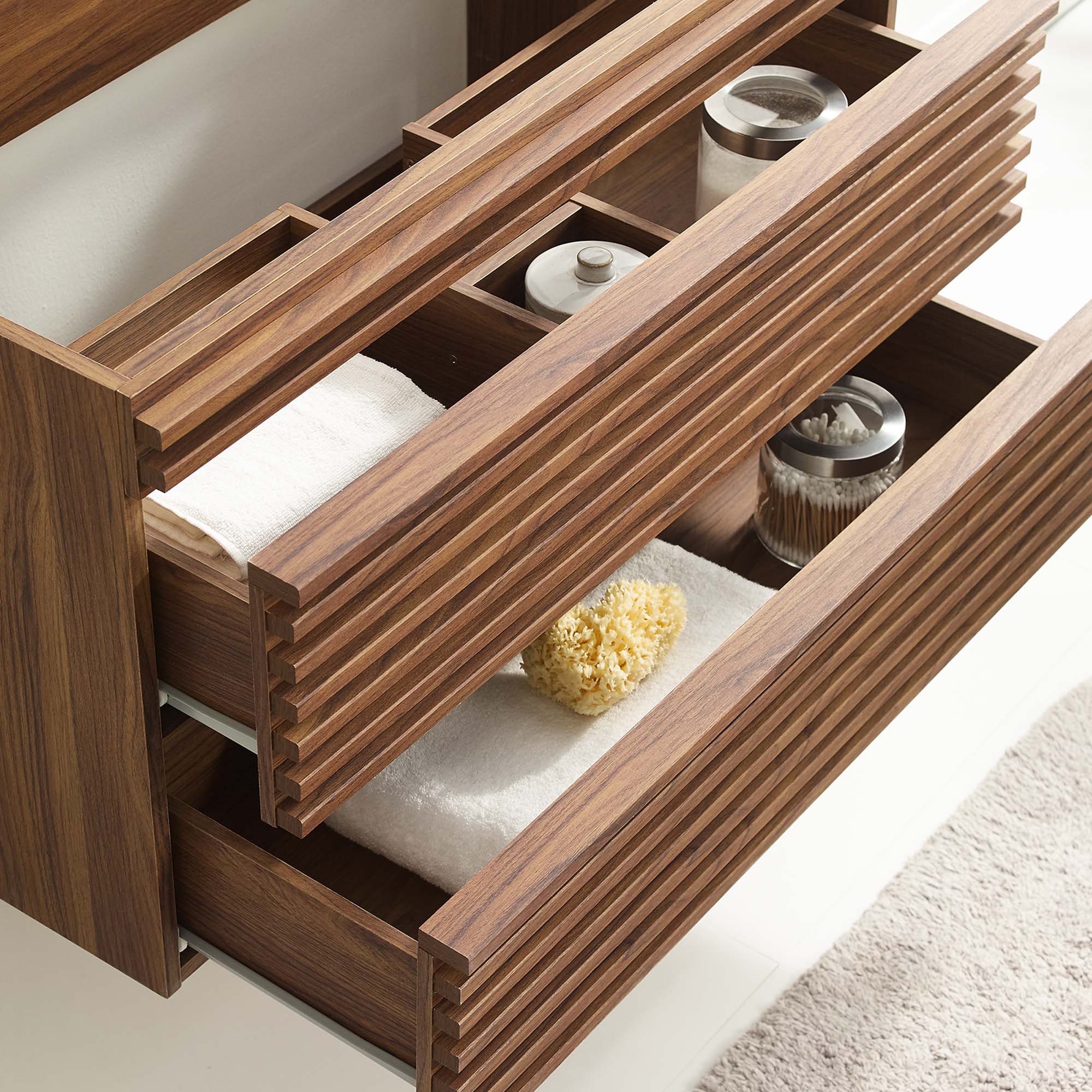 Render 36" Wall-Mount Bathroom Vanity Cabinet (Sink Basin Not Included), Walnut