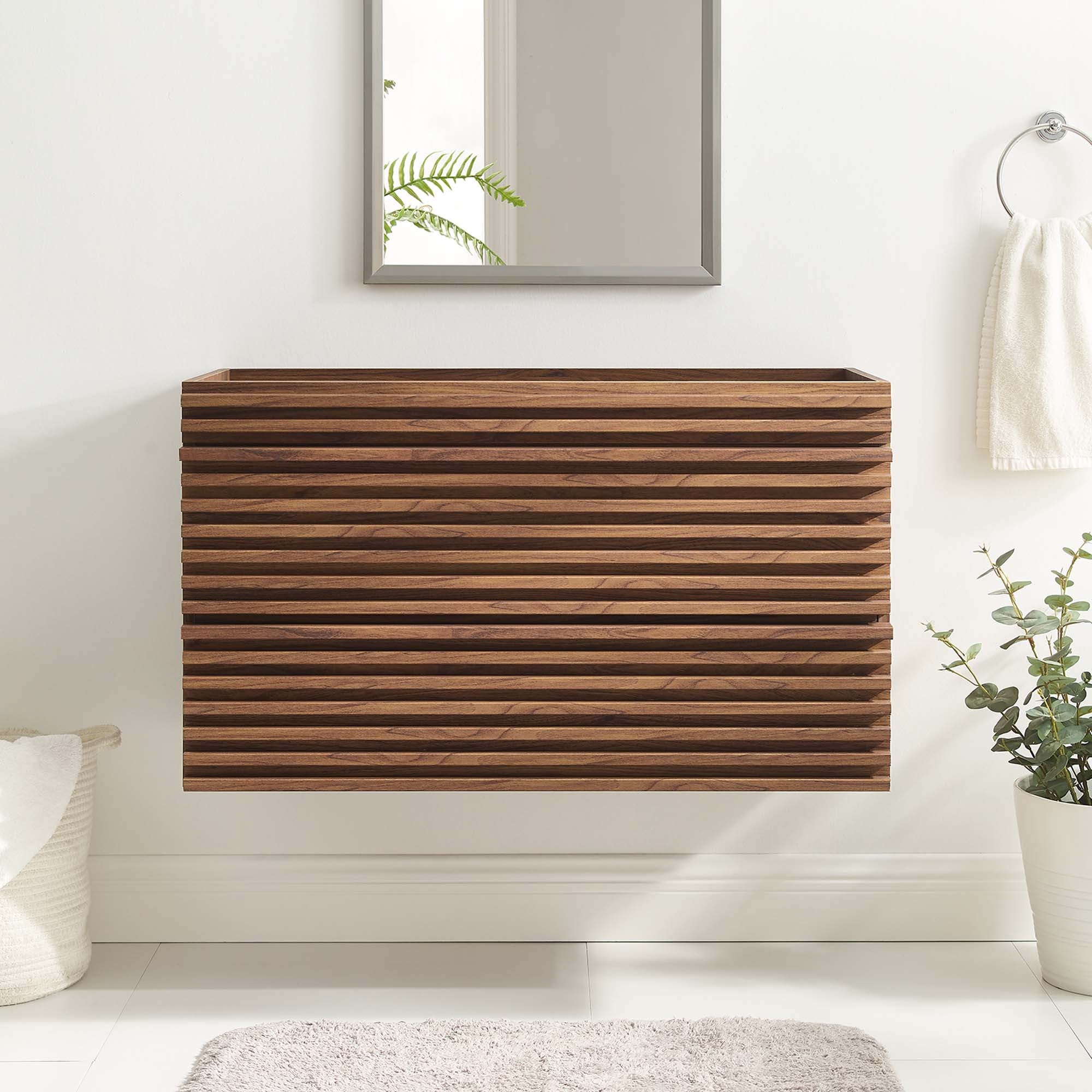 Render 36" Wall-Mount Bathroom Vanity Cabinet (Sink Basin Not Included), Walnut